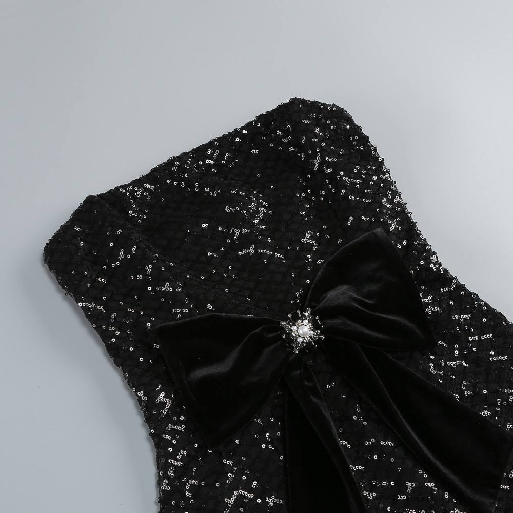 3d35da96a832b991cf10d1c09187d7cd.jpg Fashionslee Women Kelda Black Strapless Bow Sequin Maxi Dress