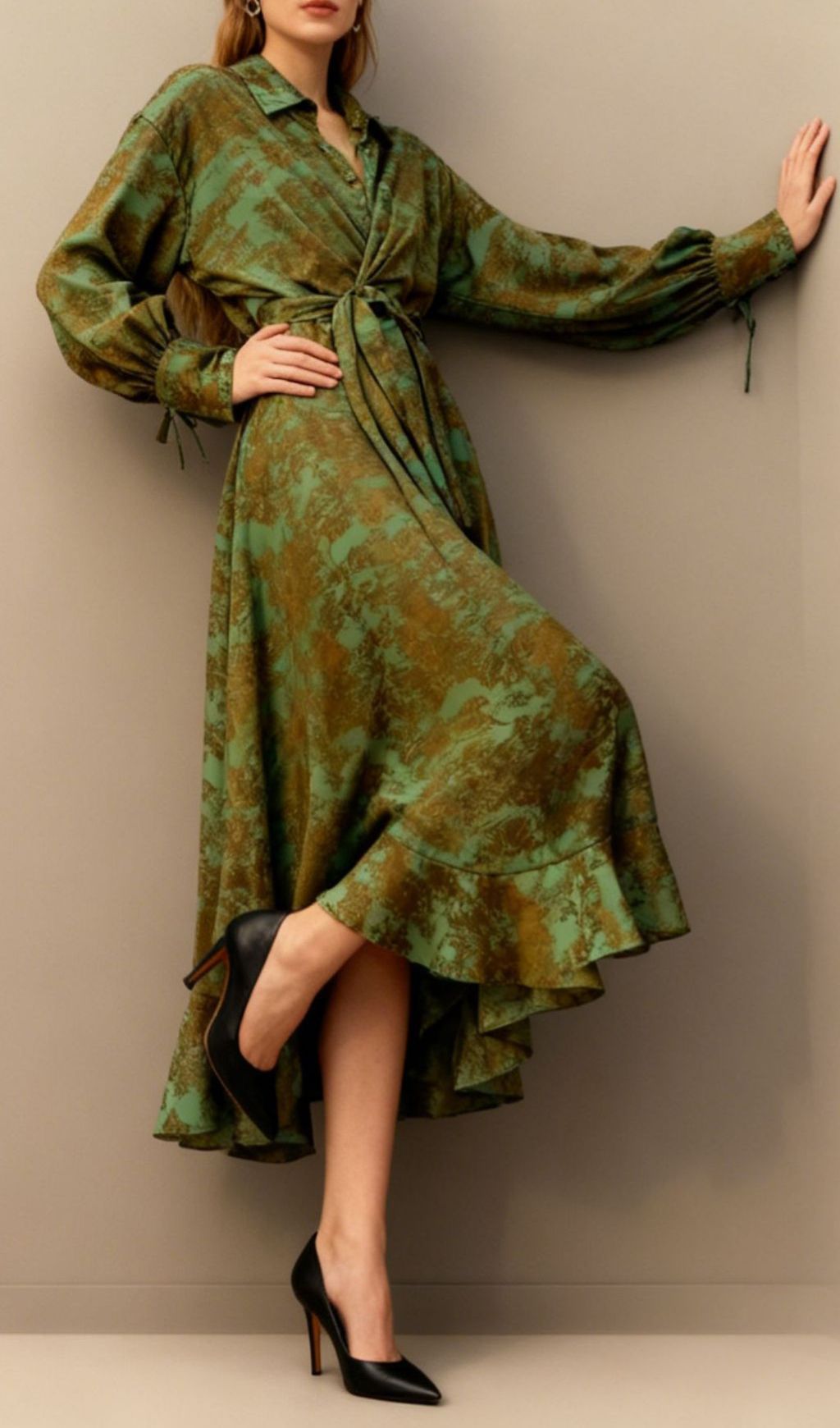 Fashionslee Women Jung Printed Long Sleeve Midi Dress