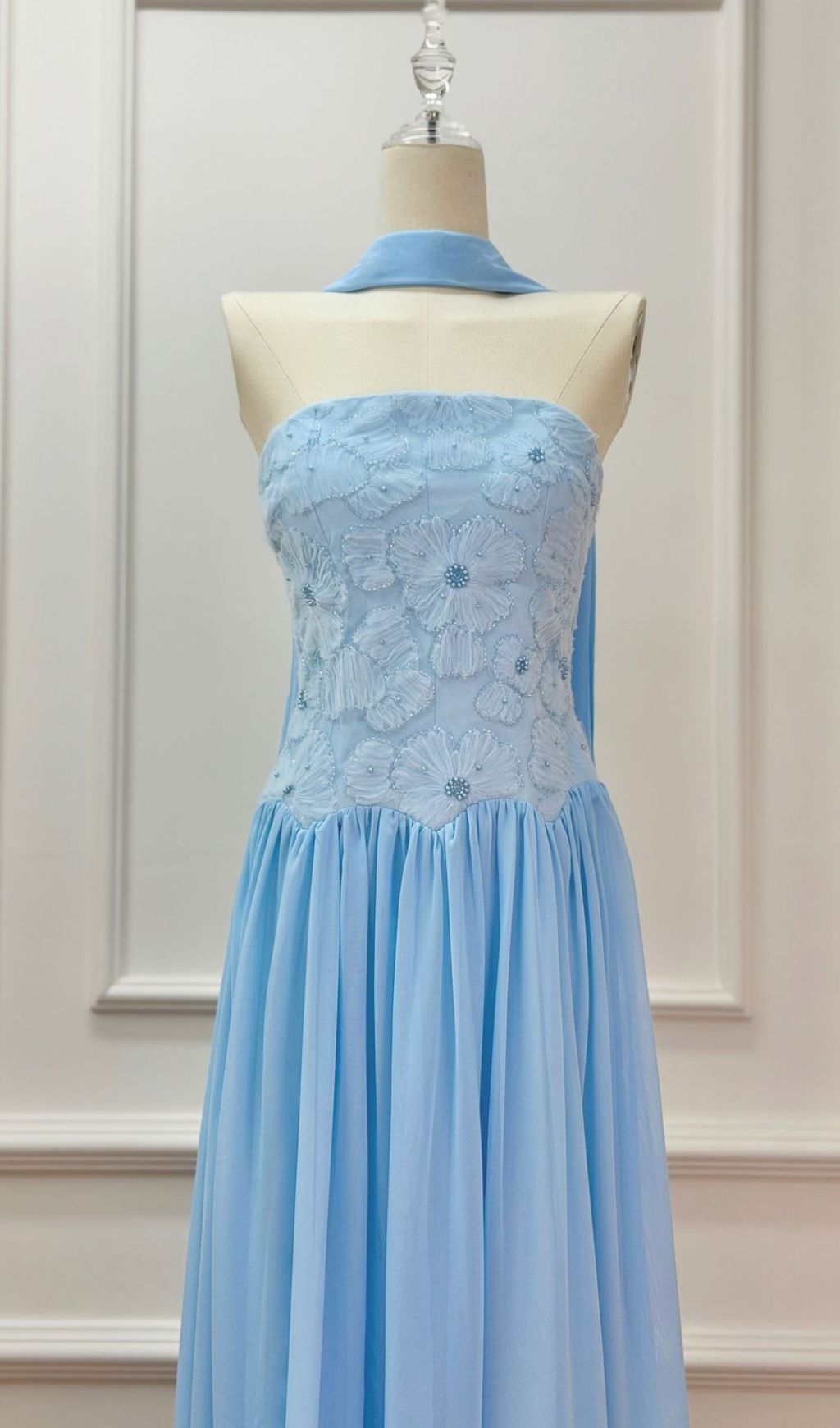 TRENDING BLUE STRAPLESS FLORAL MAXI DRESS - OWNCI TRENDING BLUE STRAPLESS FLORAL MAXI DRESS - OWNCI