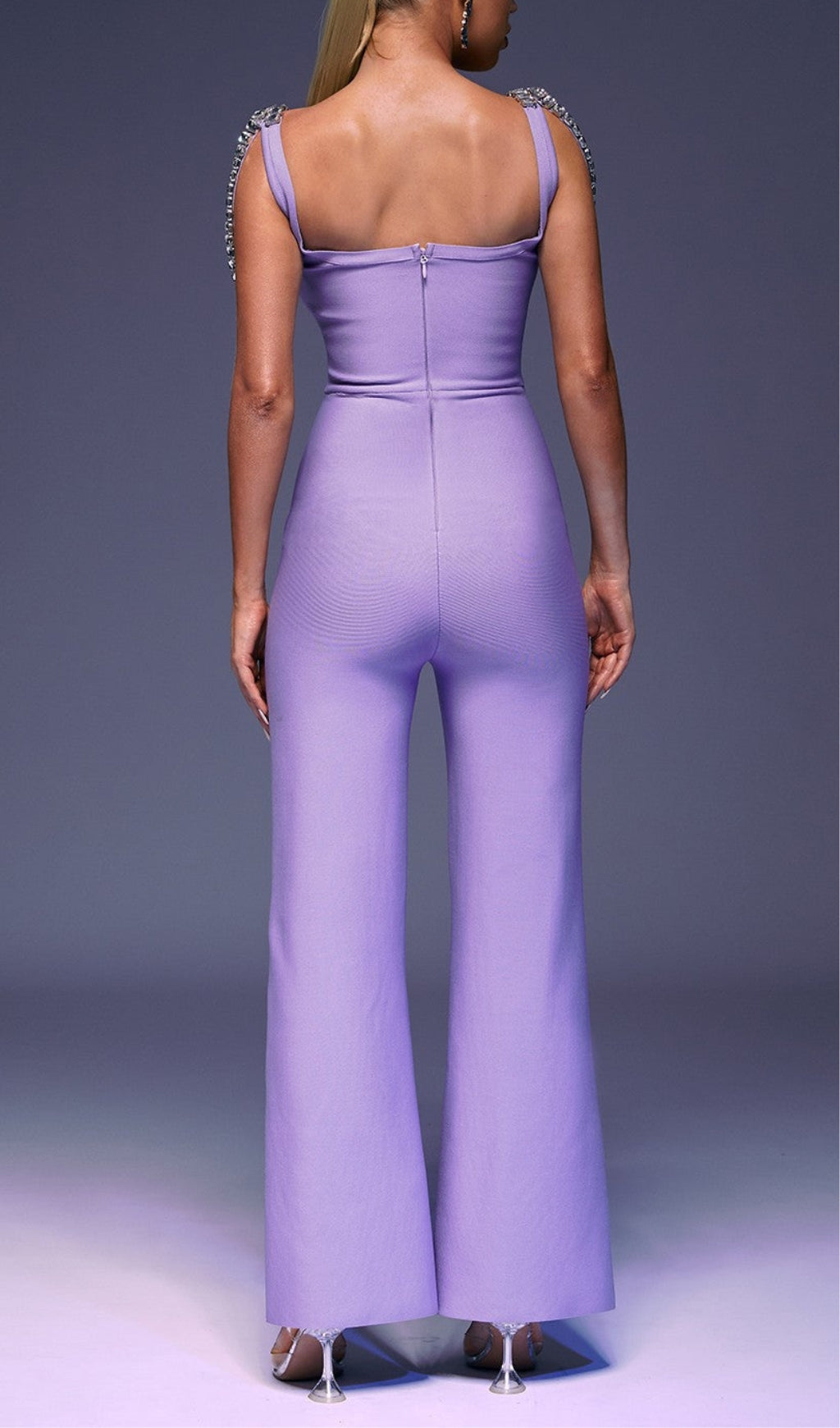 Fashionslee Women Rhinestone Strap Jumpsuit In Purple