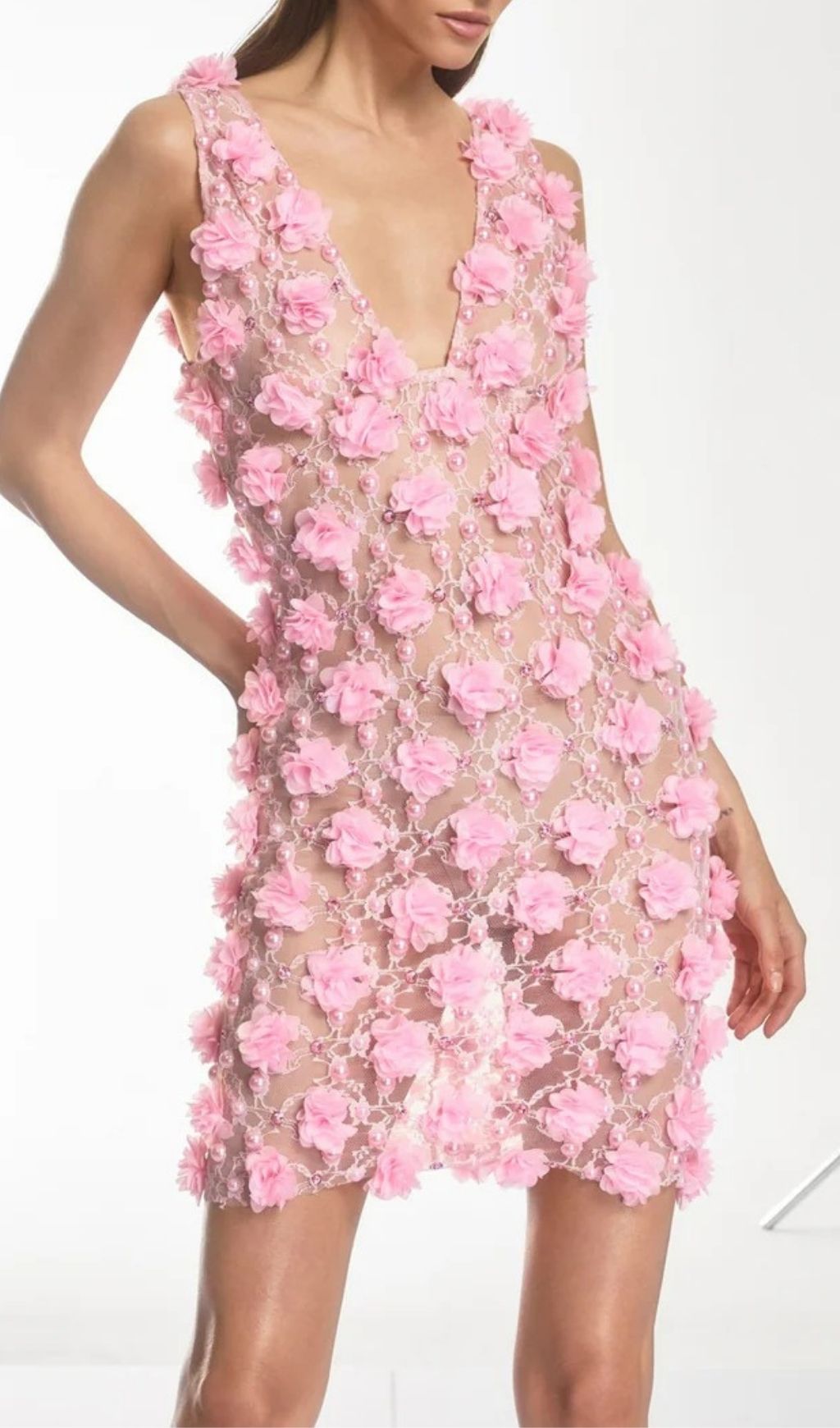 3d916c694b41bbaf0e73d4dd97221e16.jpg Fashionslee Women Dalal Sleeveless Flower Pearl Mini Dress
