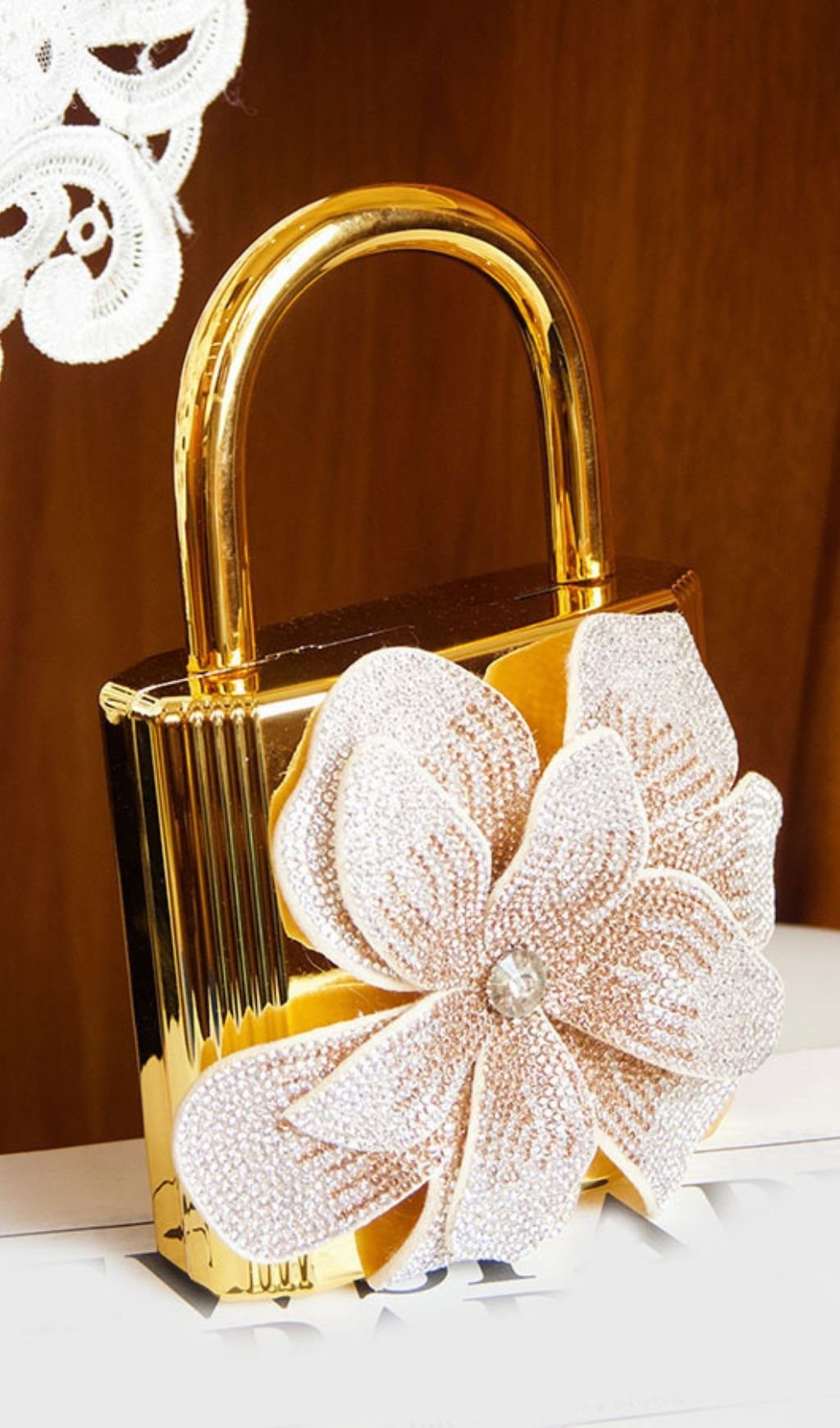 Fashionslee Women Khori Gold Flower Diamante Bag