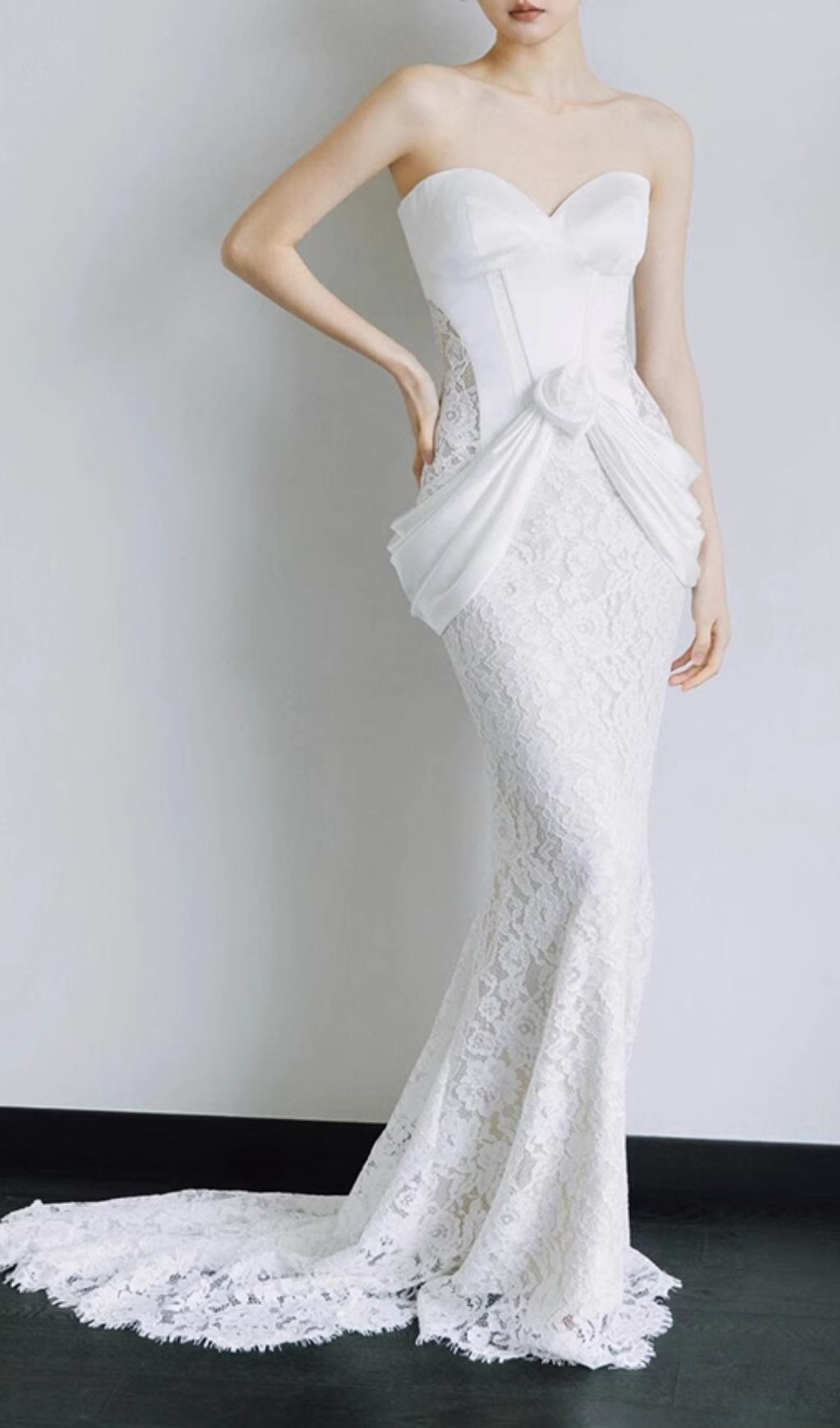 Fashionslee Women Cait White Lace Corset Wedding Dress