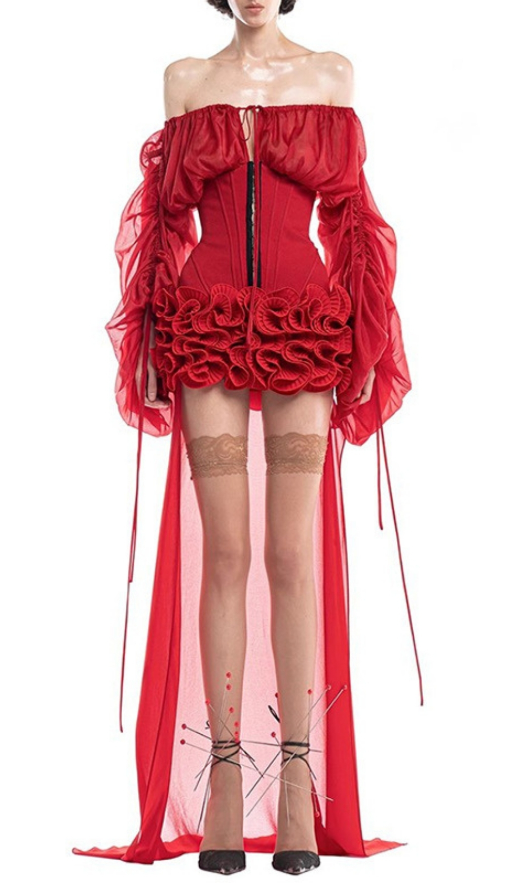 Fashionslee Women Francesca Red Corset Mesh Dress