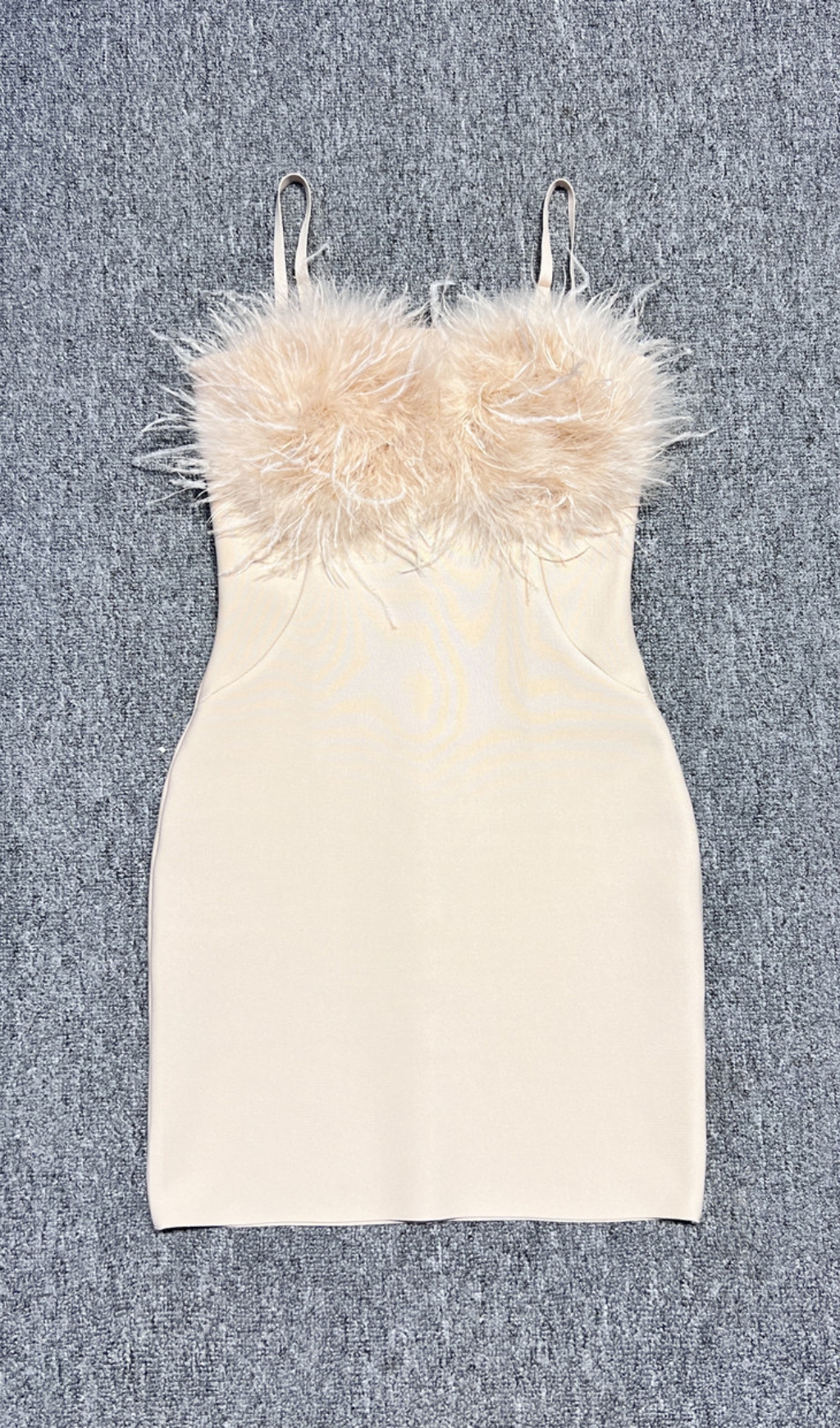 Fashionslee Women Candace Beige Feather Bandage Mini Dress