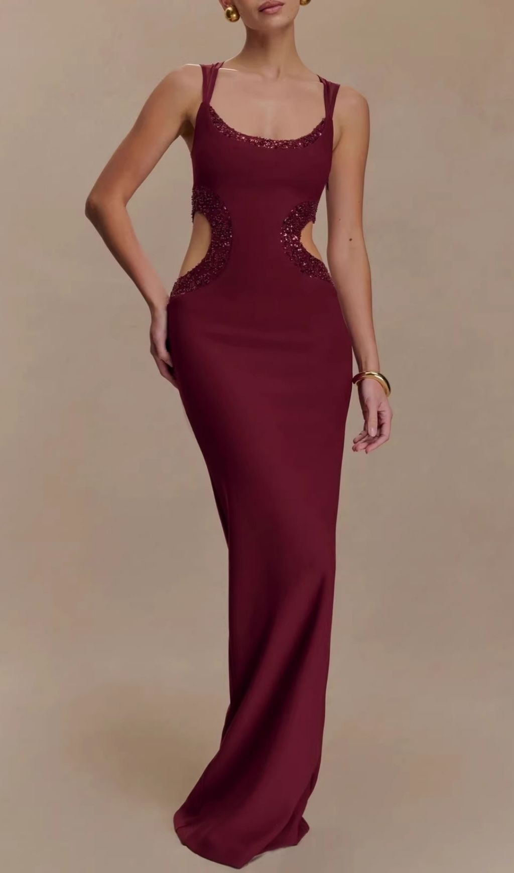 Fashionslee Women Celerina Sleeveless Cutout Sequin Maxi Dress