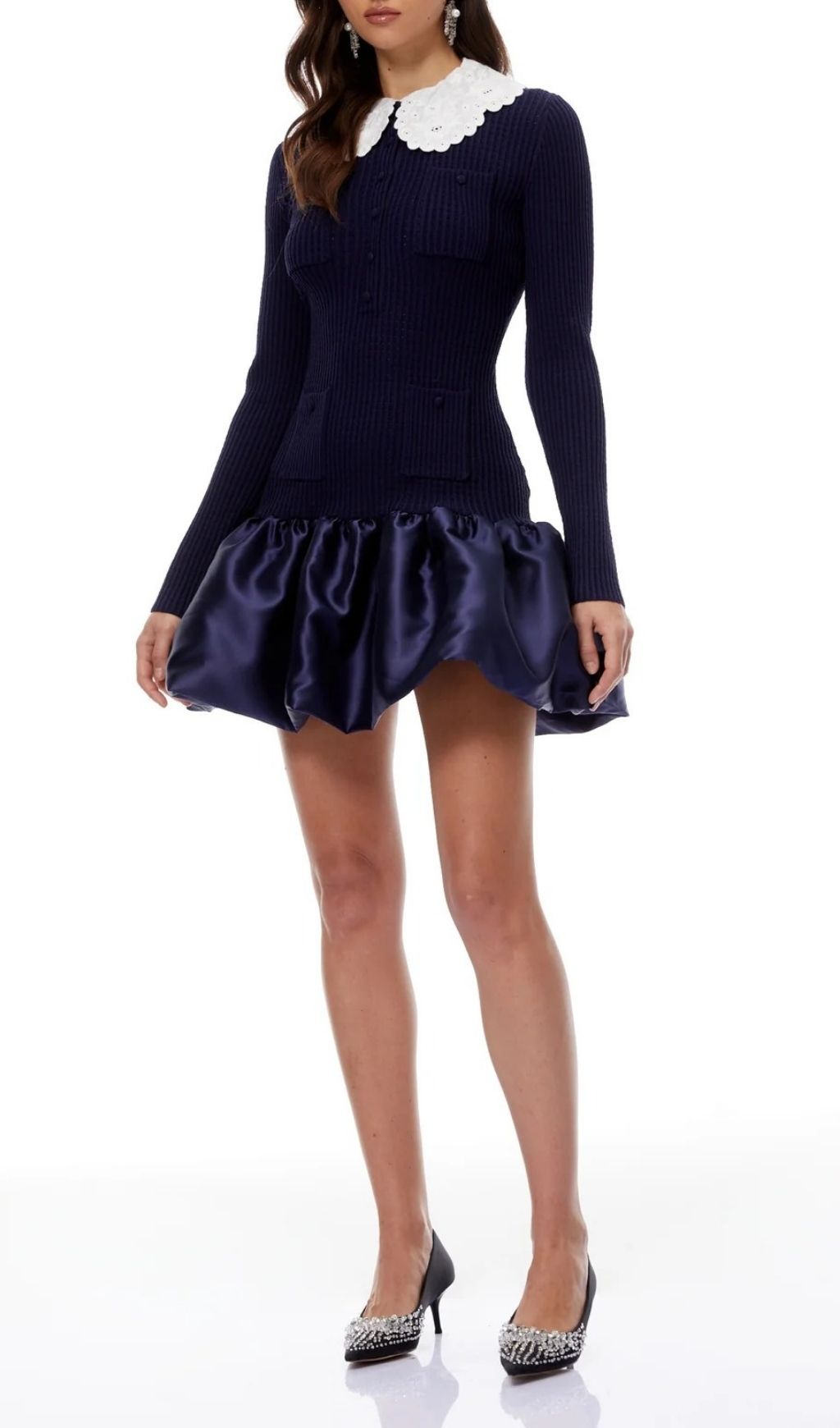 3dd20454235e0c1754d6554b4fd86f52.jpg Fashionslee Women Kay Navy Long Sleeve Knit Mini Dress