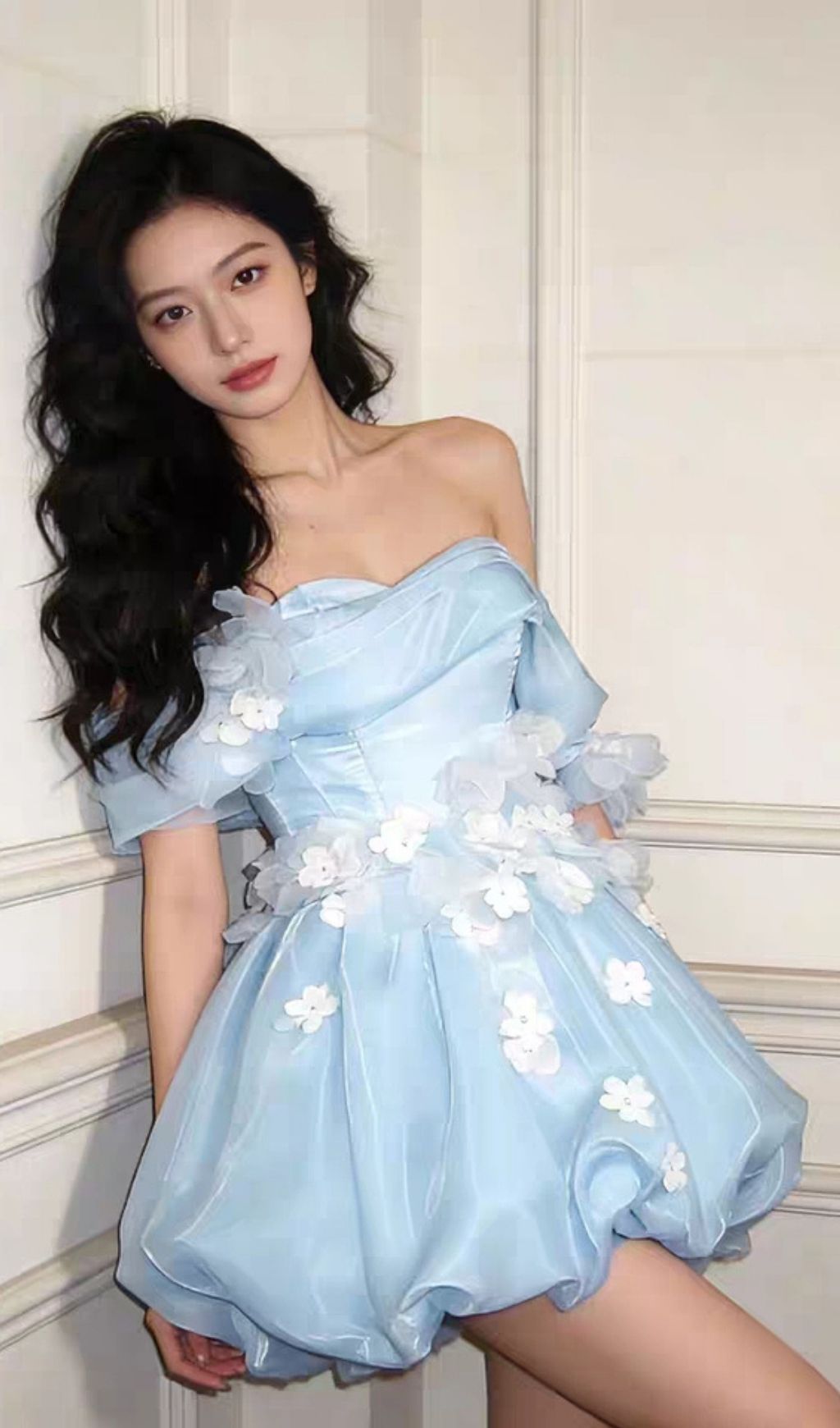 3e0383e6d3f33e72508d9678687b4bdf.jpg Fashionslee Women Krissa Blue Off-Shoulder Flower Mini Dress