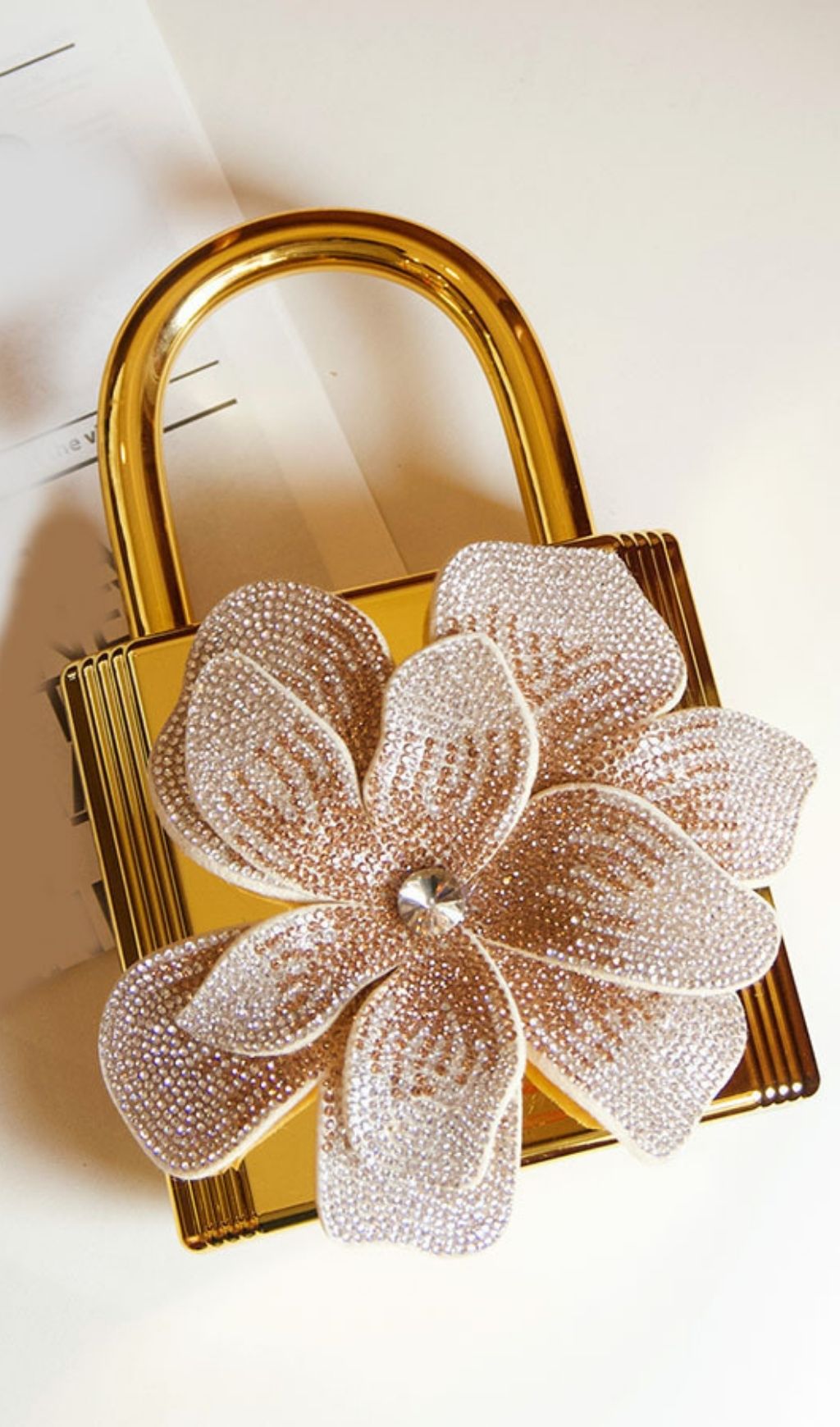 Fashionslee Women Khori Gold Flower Diamante Bag