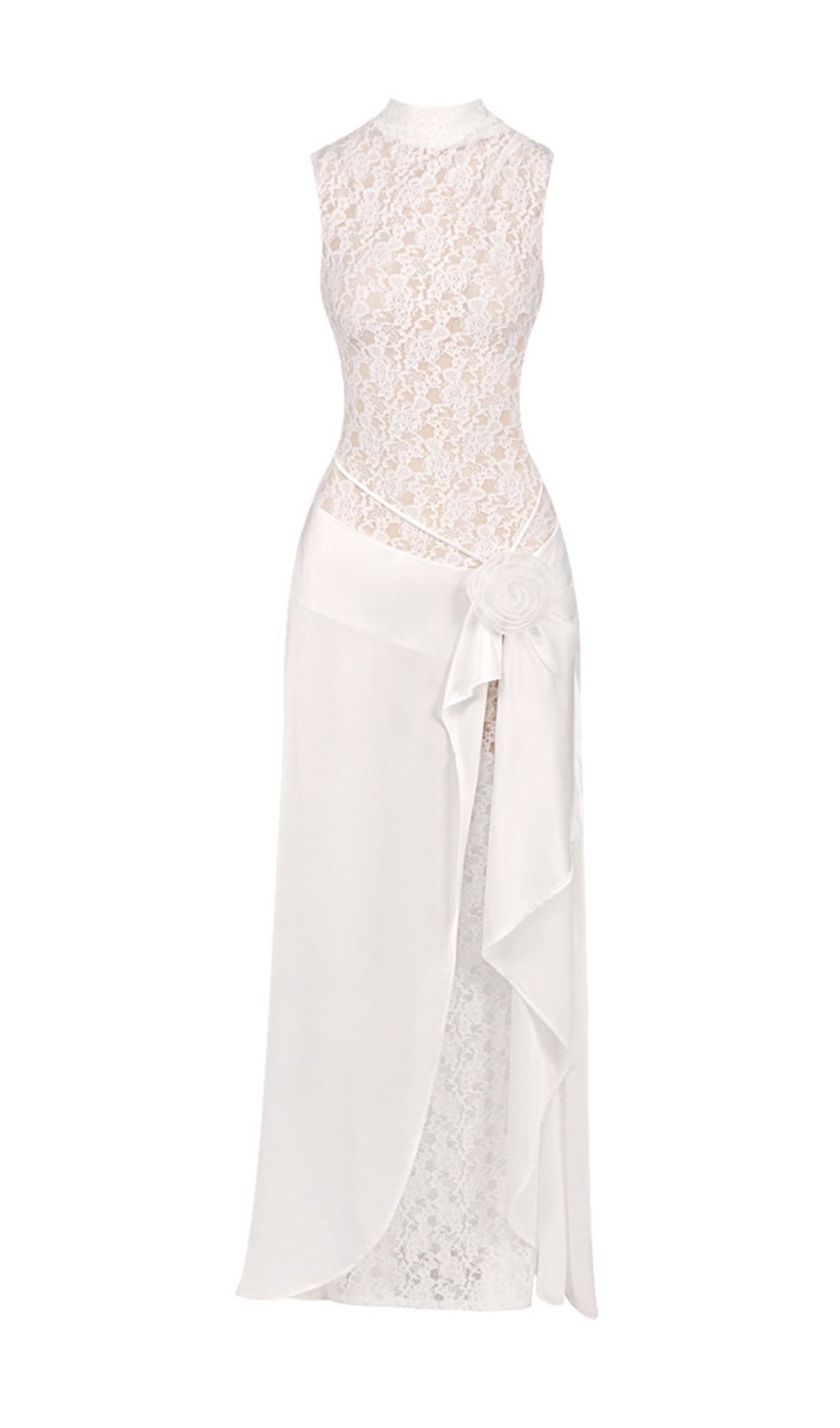Fashionslee Women Jazmín White Lace Flower Maxi Dress