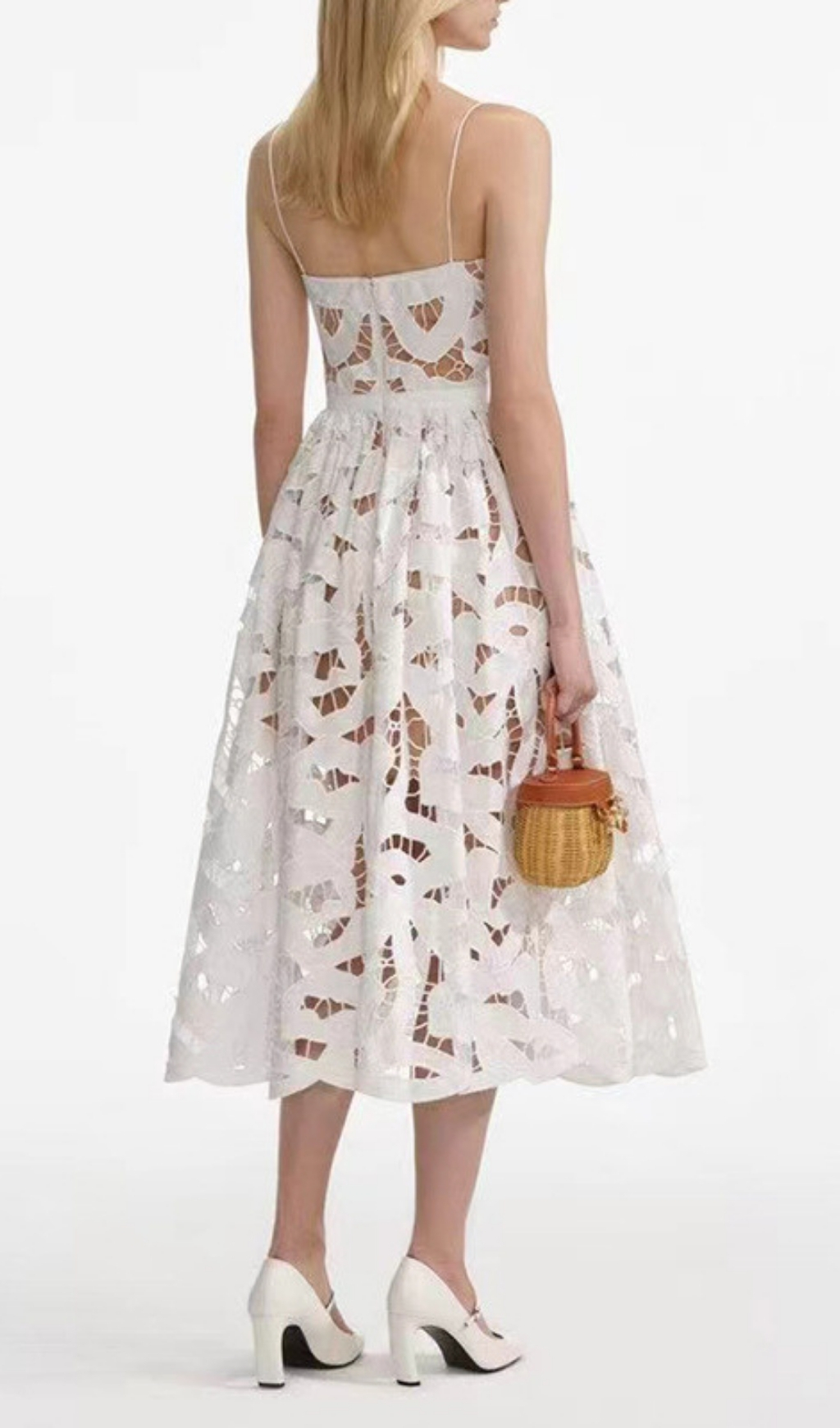 Fashionslee Women Fay White Strappy Embroidery Midi Dress