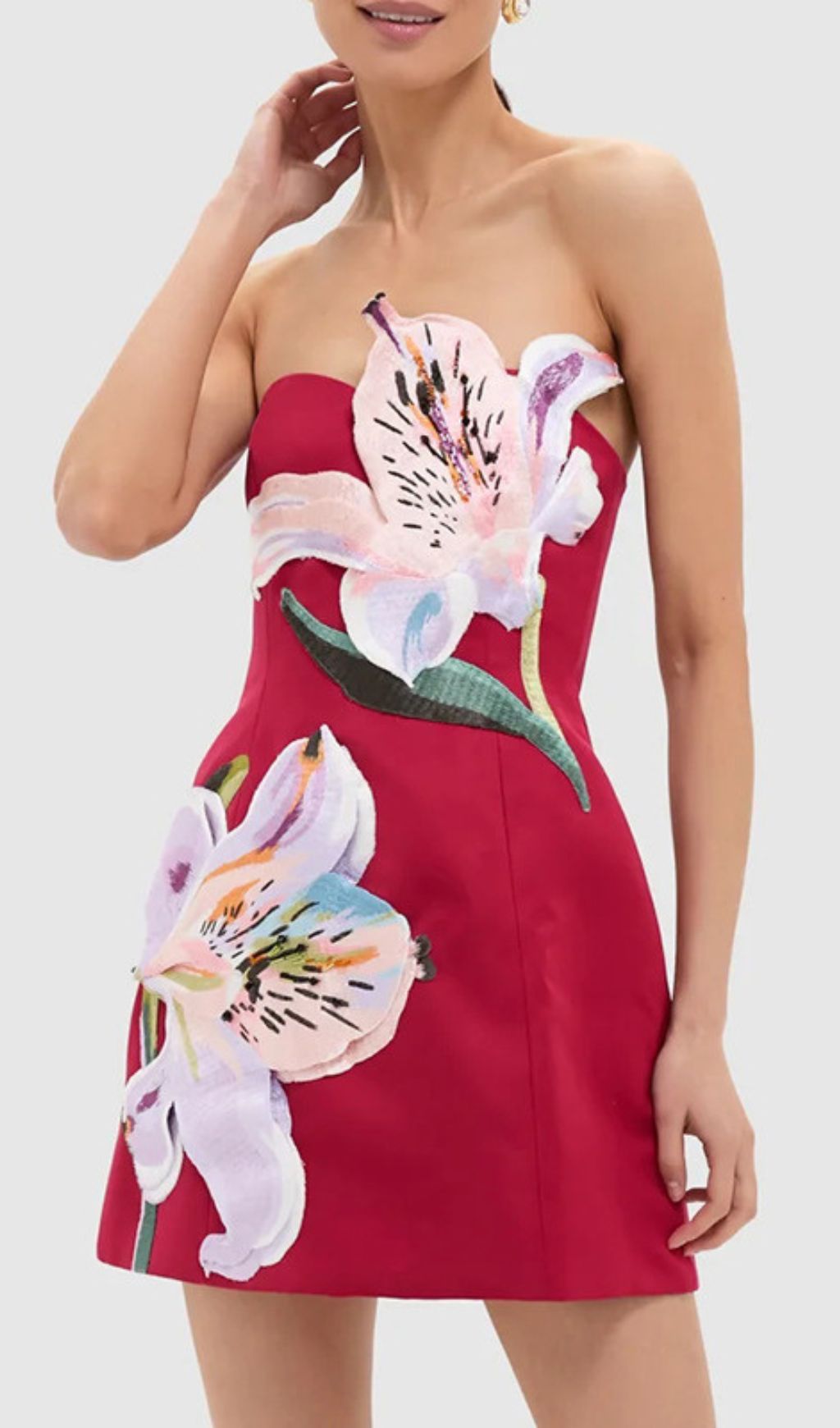 3e504f093723b86a8d27444e1d812bb5.jpg Fashionslee Women Huy Rose Red Strapless Flower Mini Dress
