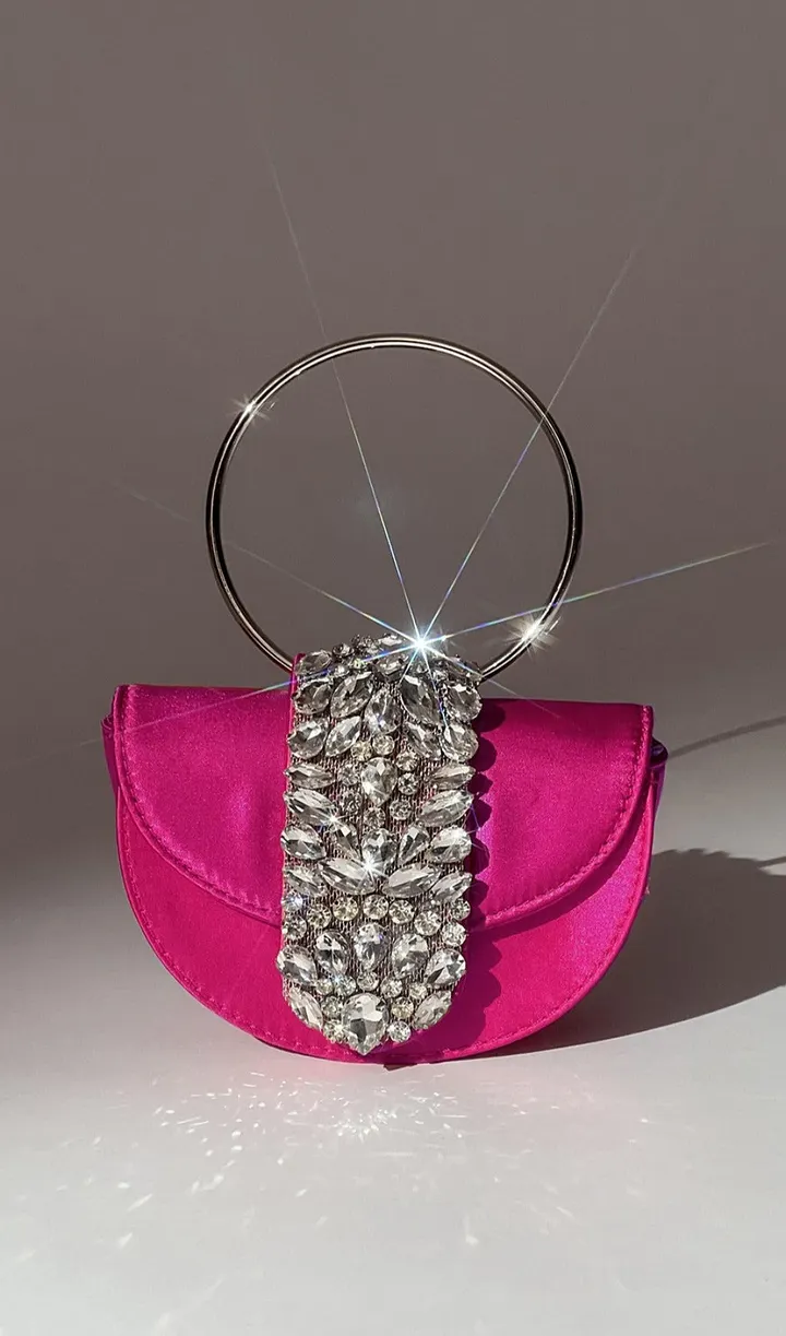 HOT PINK SATIN CRYSTAL CLUTCH MUST-HAVE - OWNCI HOT PINK SATIN CRYSTAL CLUTCH MUST-HAVE - OWNCI