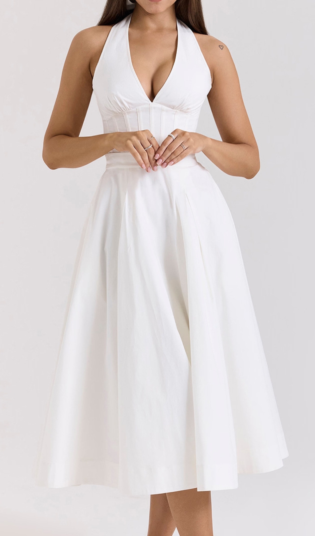 3e751928eb1ff47fa978420daa98c9a0.jpg Fashionslee Women Dezba White Halter Corset Midi Dress
