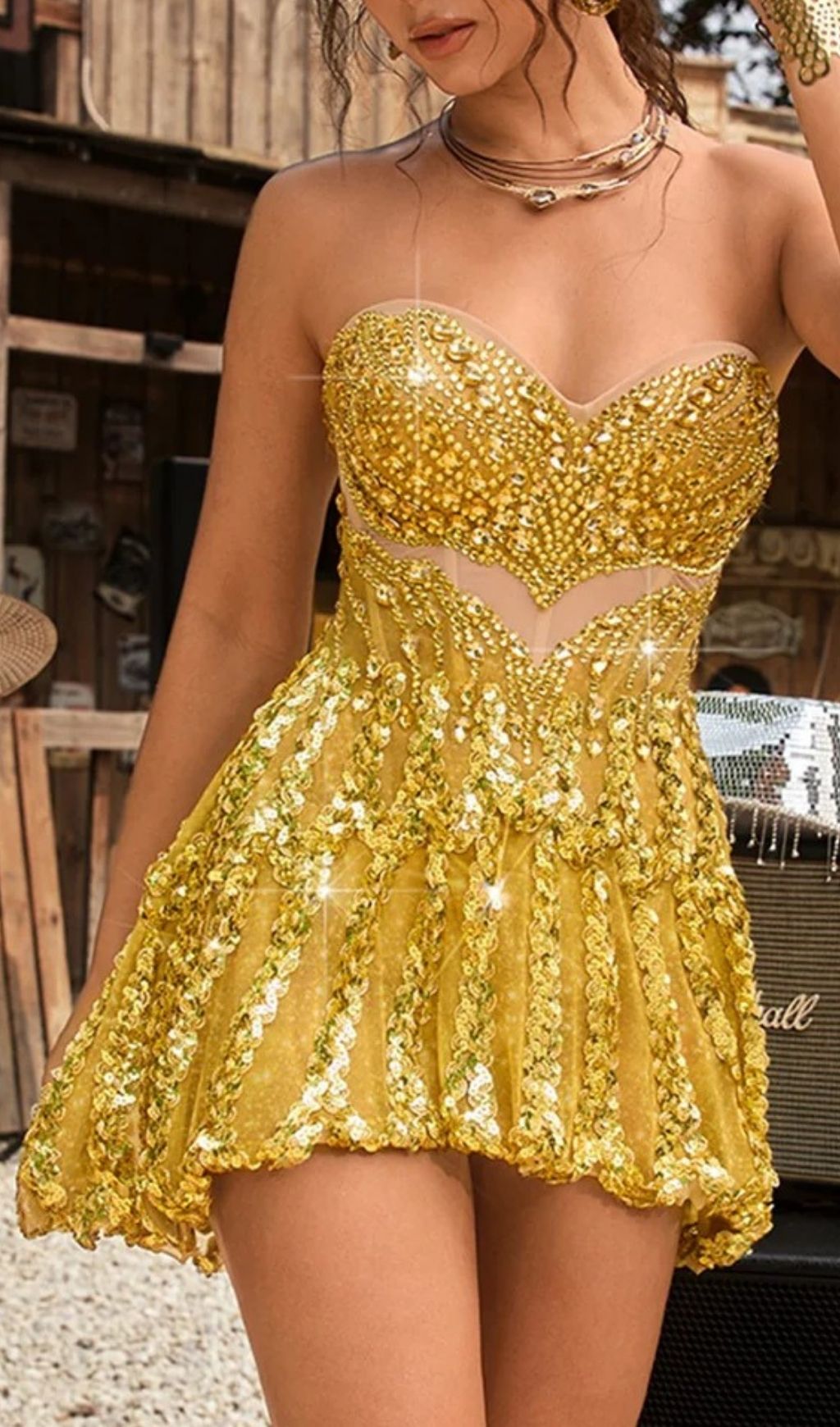 Fashionslee Women Evarian Strapless Corset Crystal Mini Dress