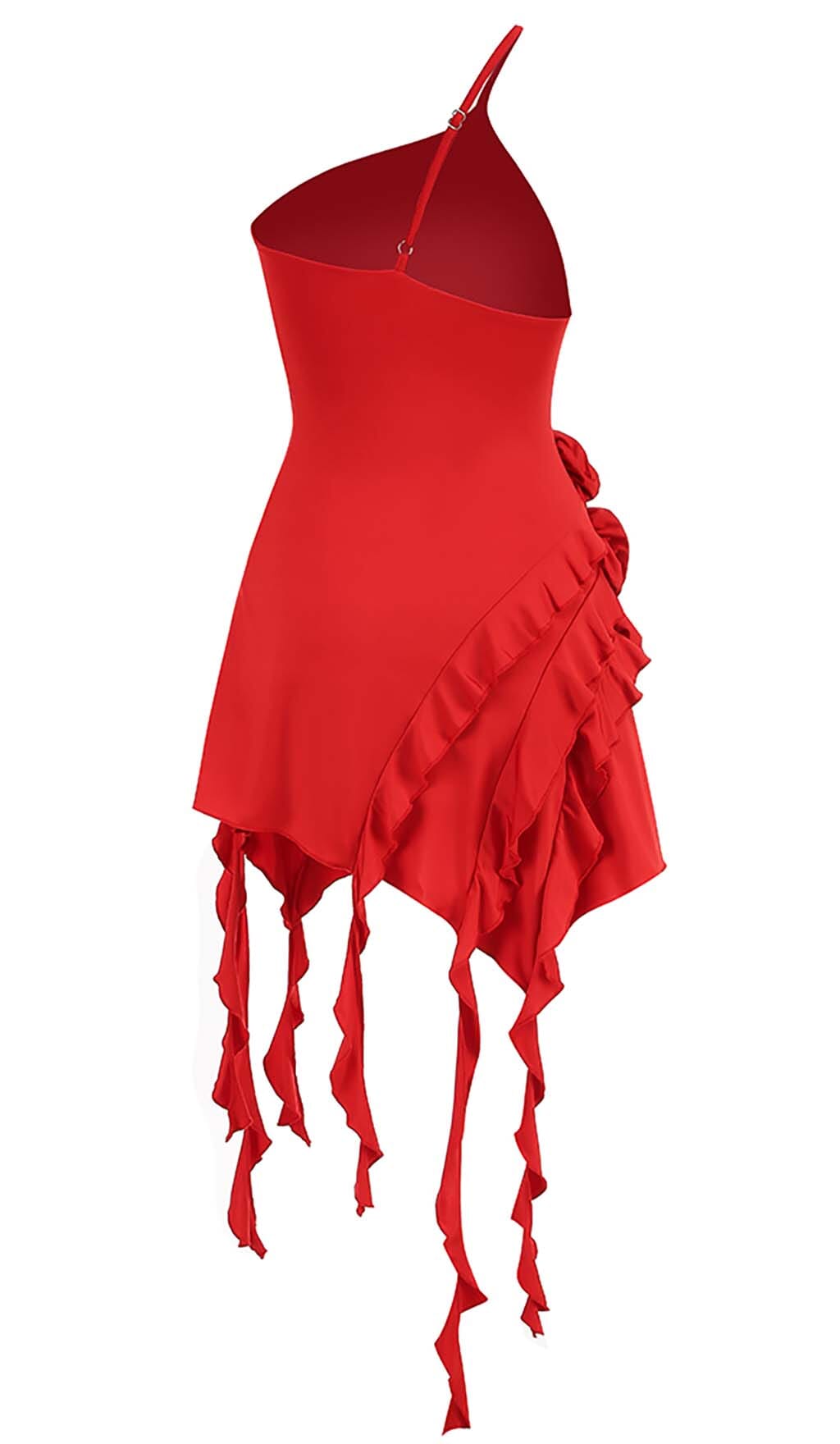 Fashionslee Women Rose-Detail Ruffled Mini Dress In Red
