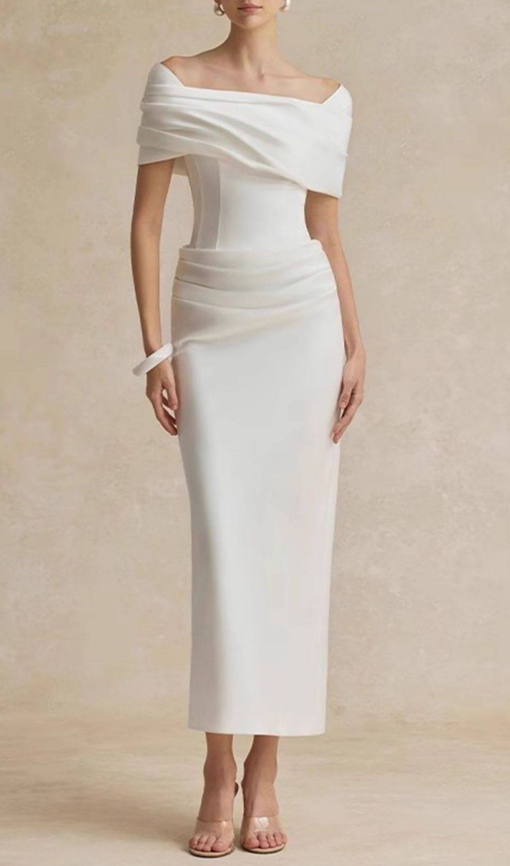 Fashionslee Women Kamar White Off-Shoulder Midi Dress