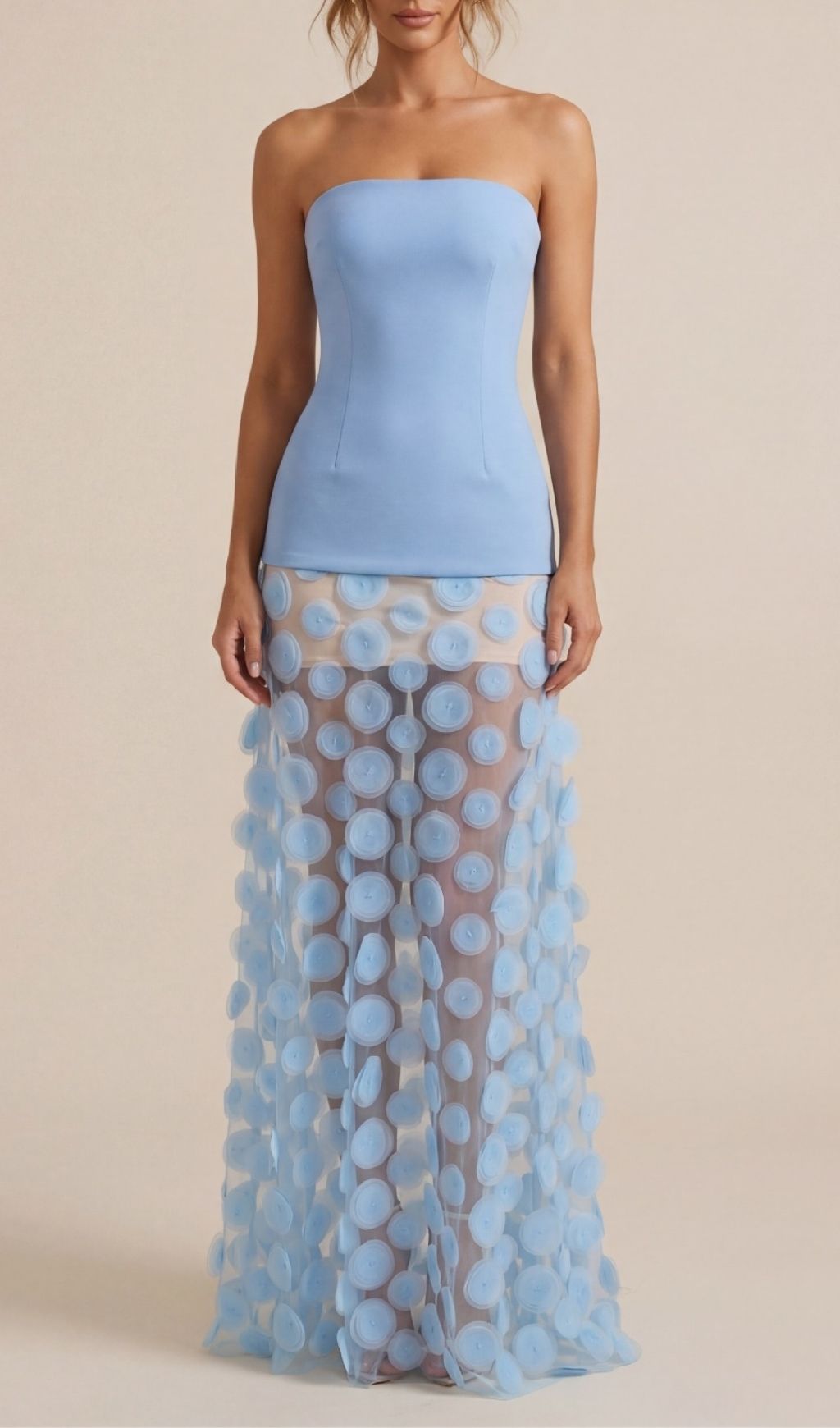 Fashionslee Women Keala Blue Strapless Mesh Maxi Dress