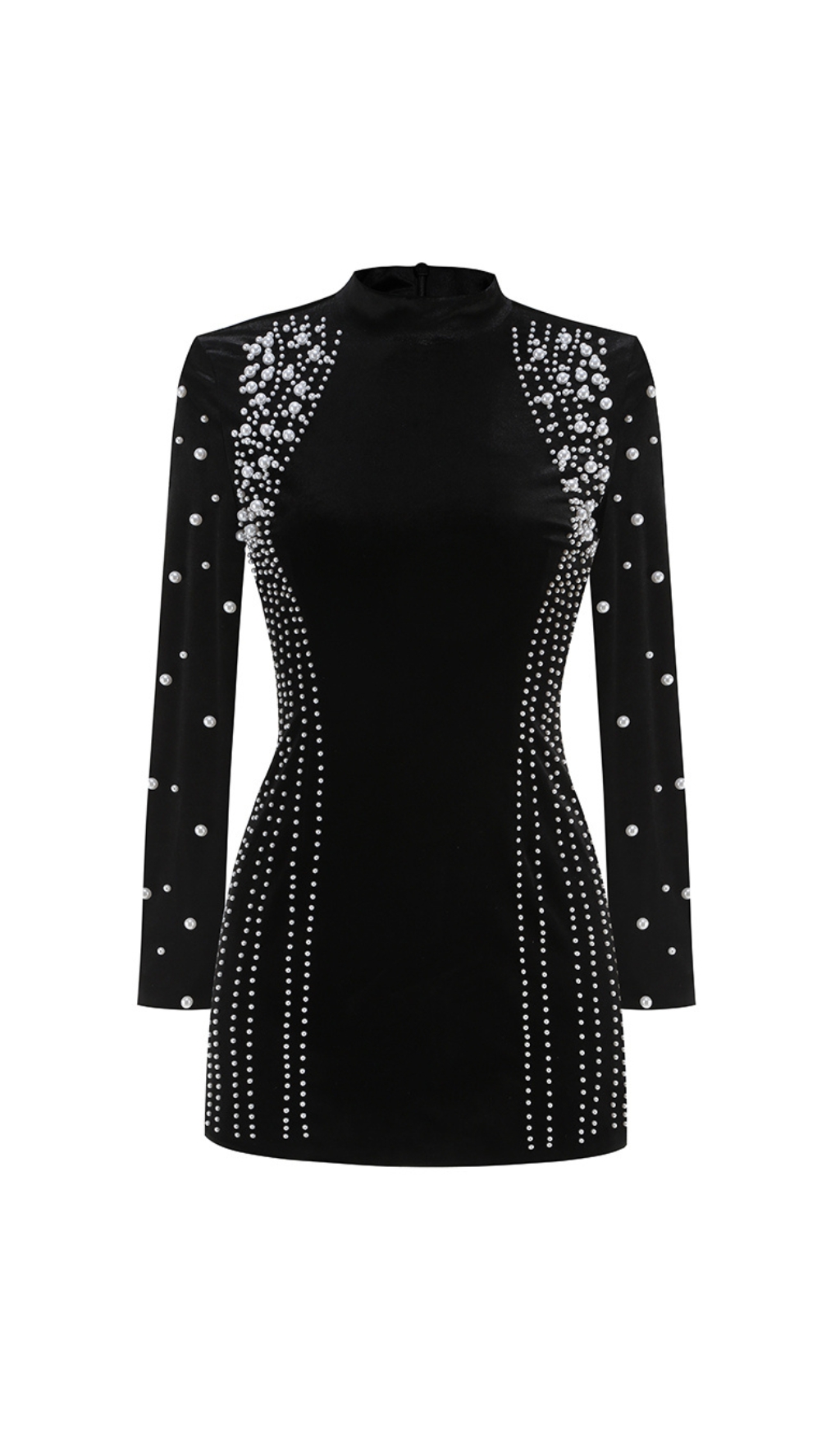 Fashionslee Women Carlena Black Pearl Long Sleeve Mini Dress