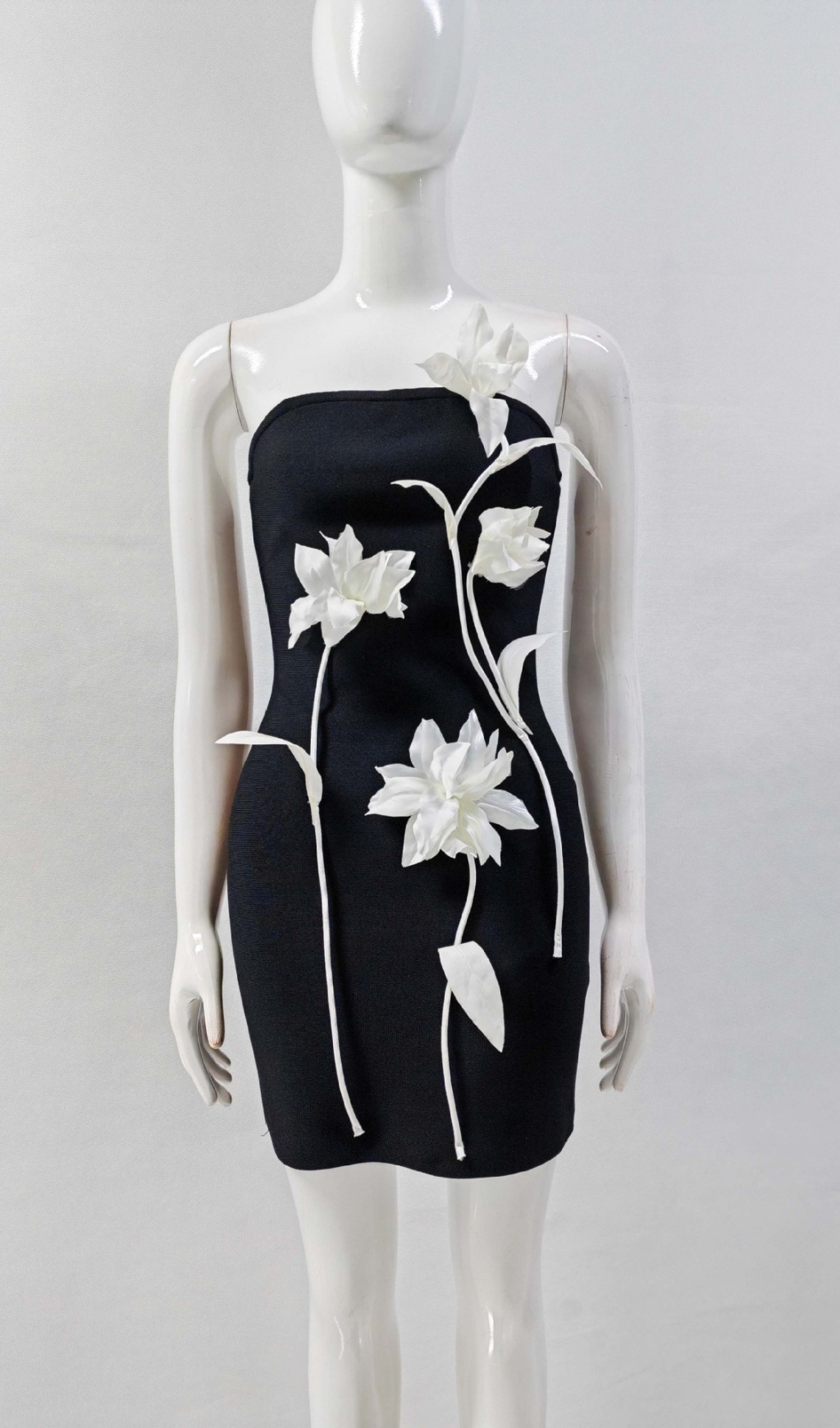 Fashionslee Women Canary Black Flower Bandage Mini Dress