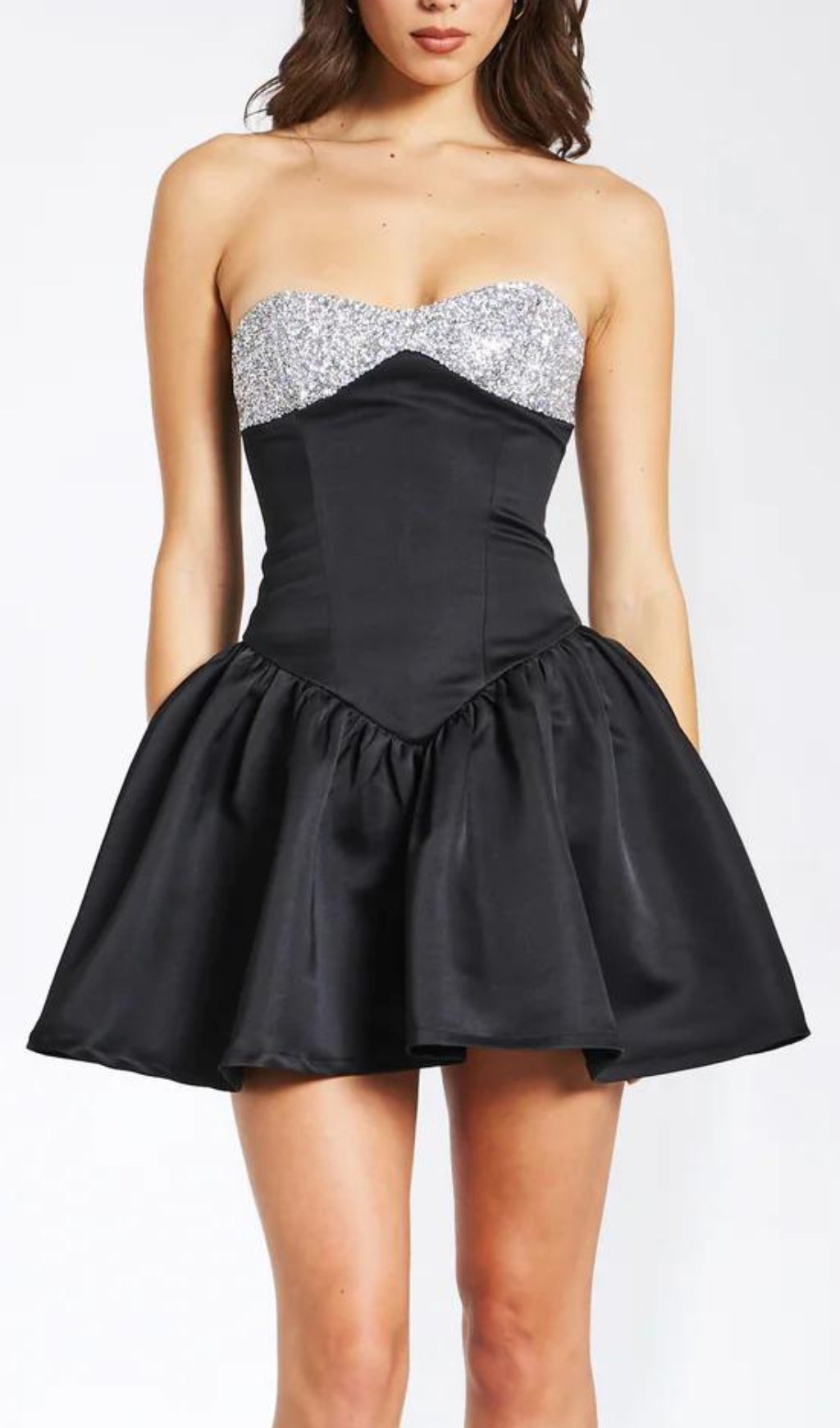 Fashionslee Women Alberta Satin Crystal A-Line Mini Dress