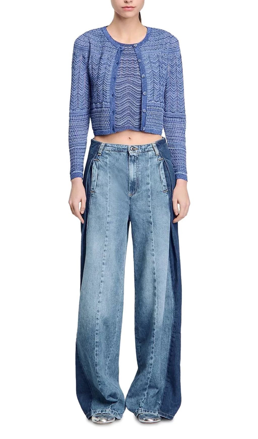 Fashionslee Women Glitter Crewneck Cardigan Sweater