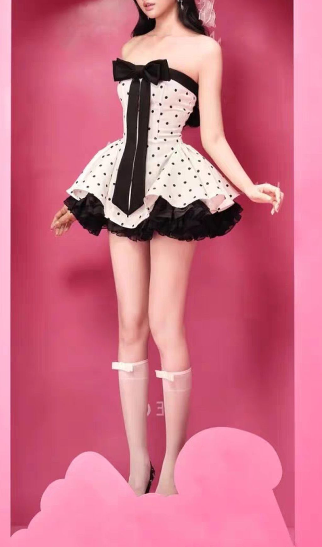 Fashionslee Women Iola Strapless Dot Bowknot Mini Dress