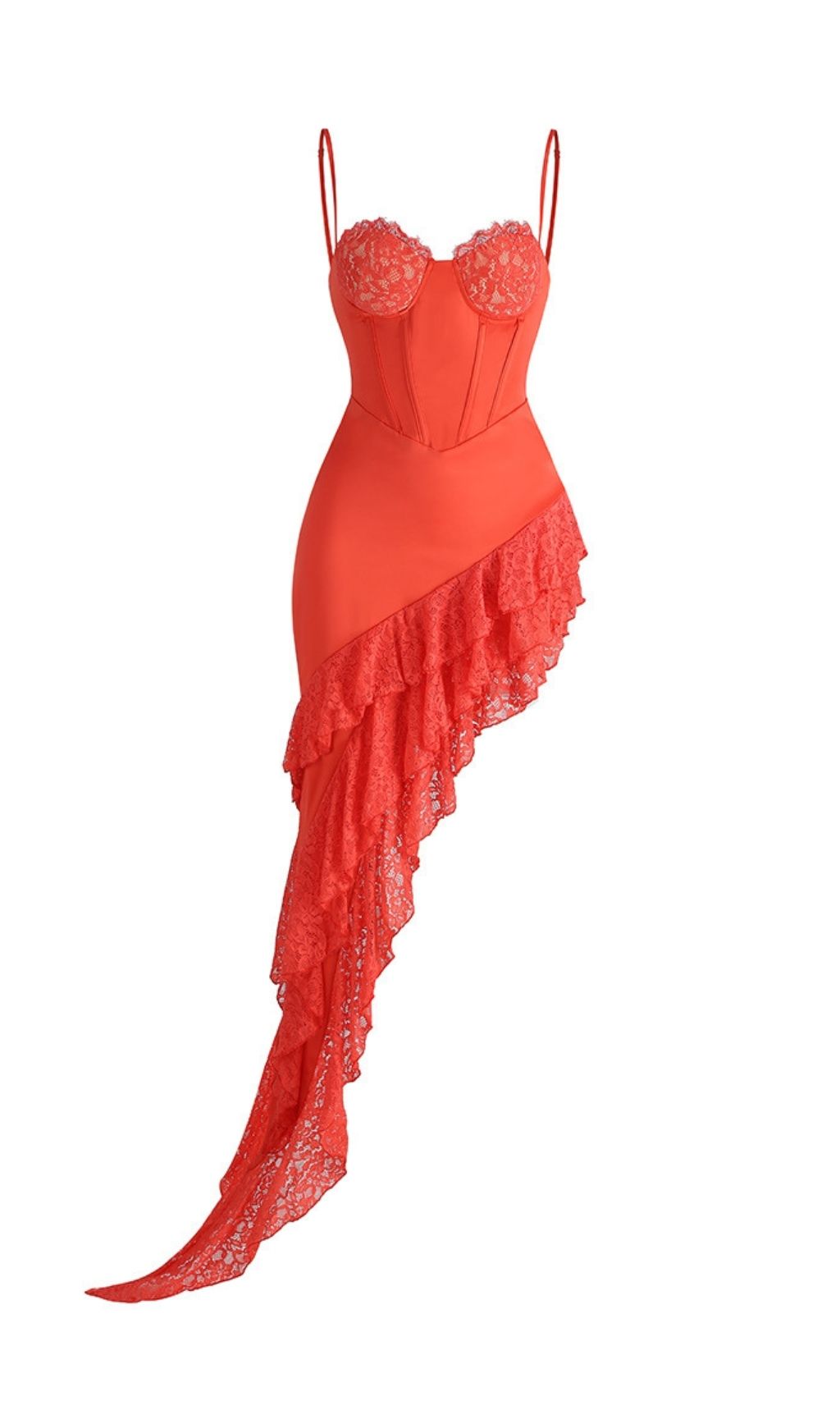 TRENDING CORAL LACE SATIN CORSET DRESS - OWNCI