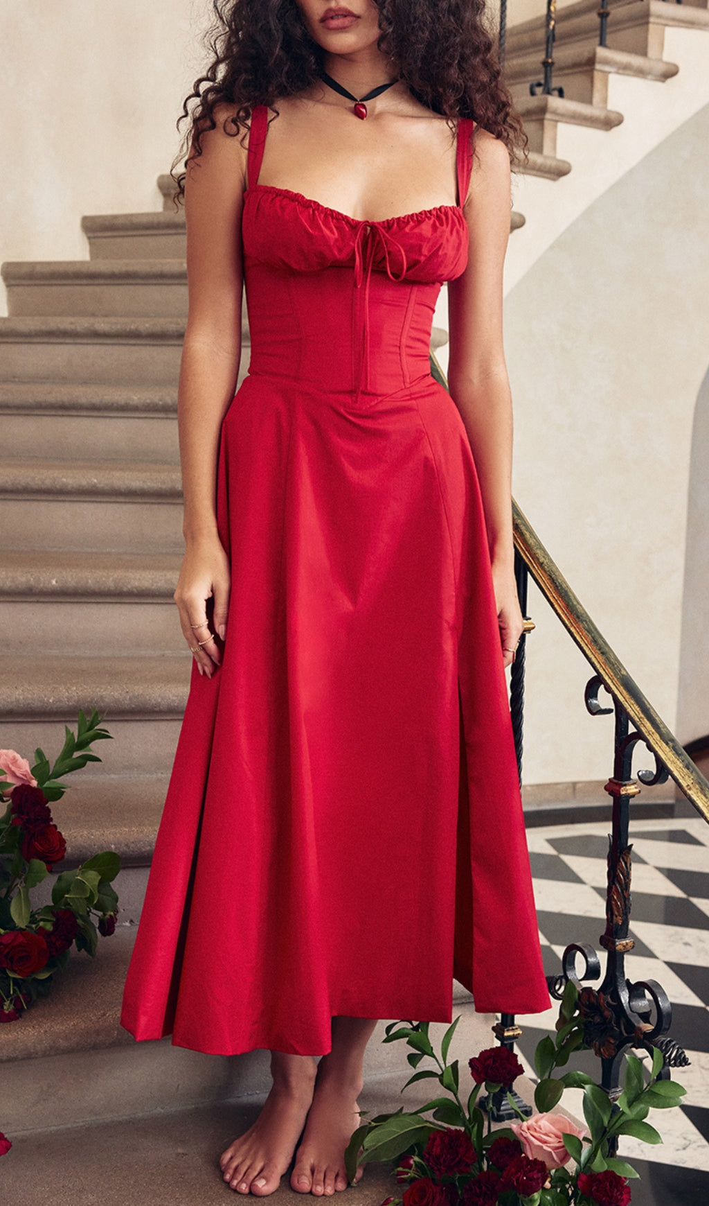 3f5fcd69a1d30daa218bc1bb0a3130b6.jpeg Fashionslee Women Red Rose Bustier Sundress