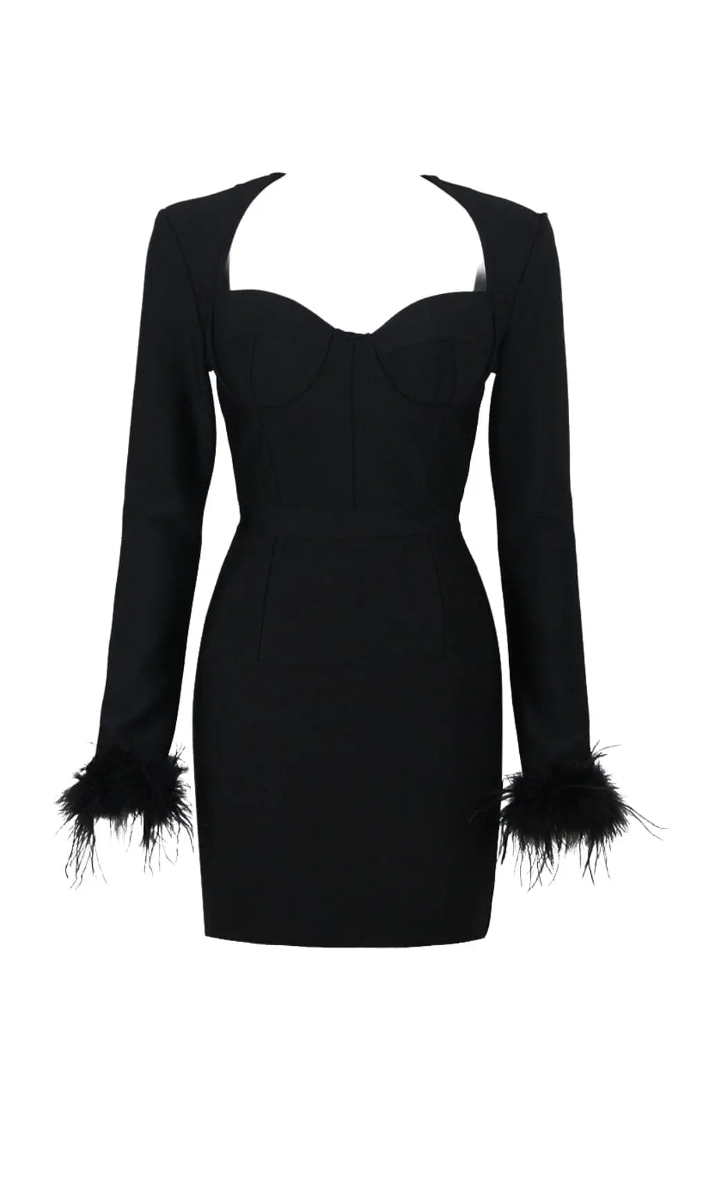 Fashionslee Women Stretch Long Sleeves Feather Mini Dress In Black