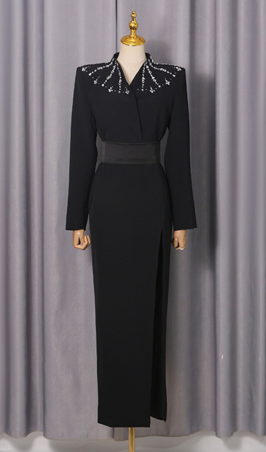 Fashionslee Women Ivonne Black Diamante Long Sleeve Maxi Dress