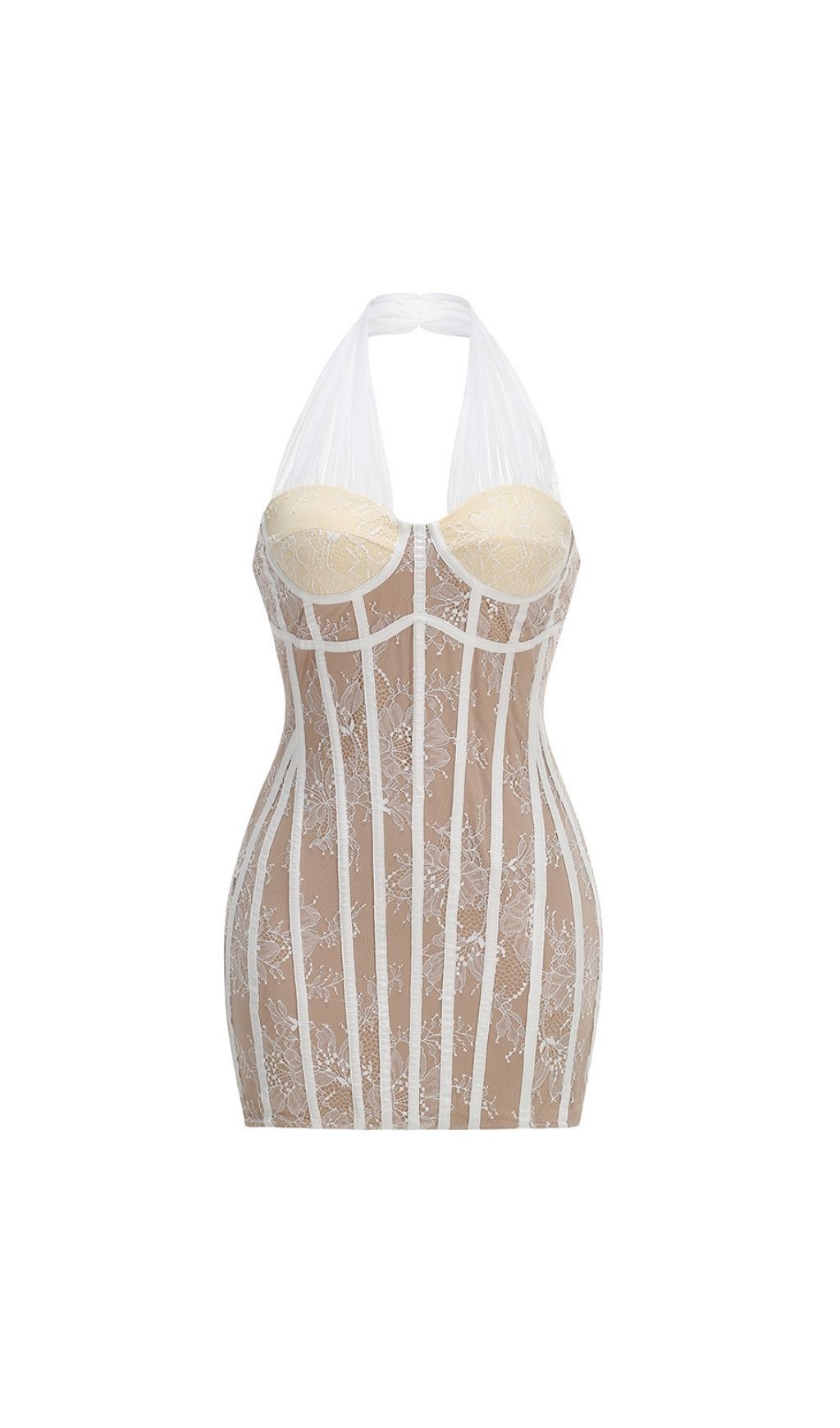 3f7a0a88341678238a4916baf8376b27.jpg Fashionslee Women Kena White Halter Lace Corset Mini Dress