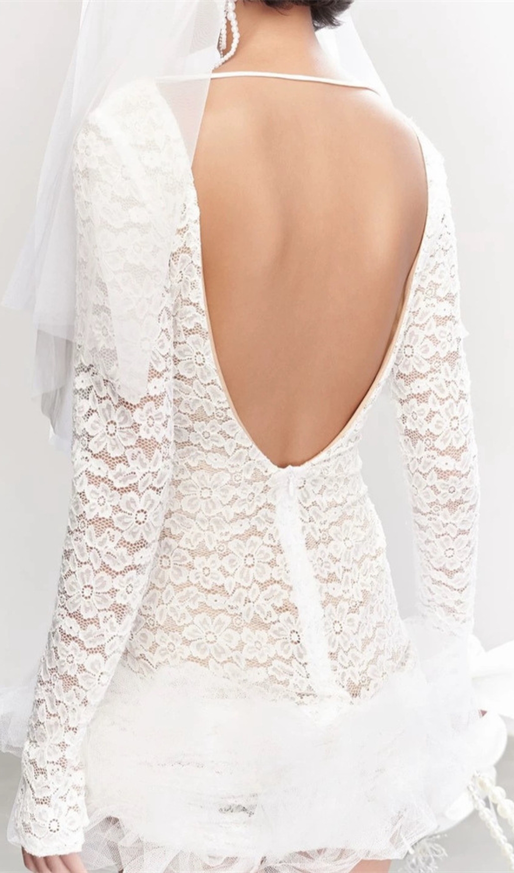 Fashionslee Women Dena White Lace Long Sleeve Mini Dress