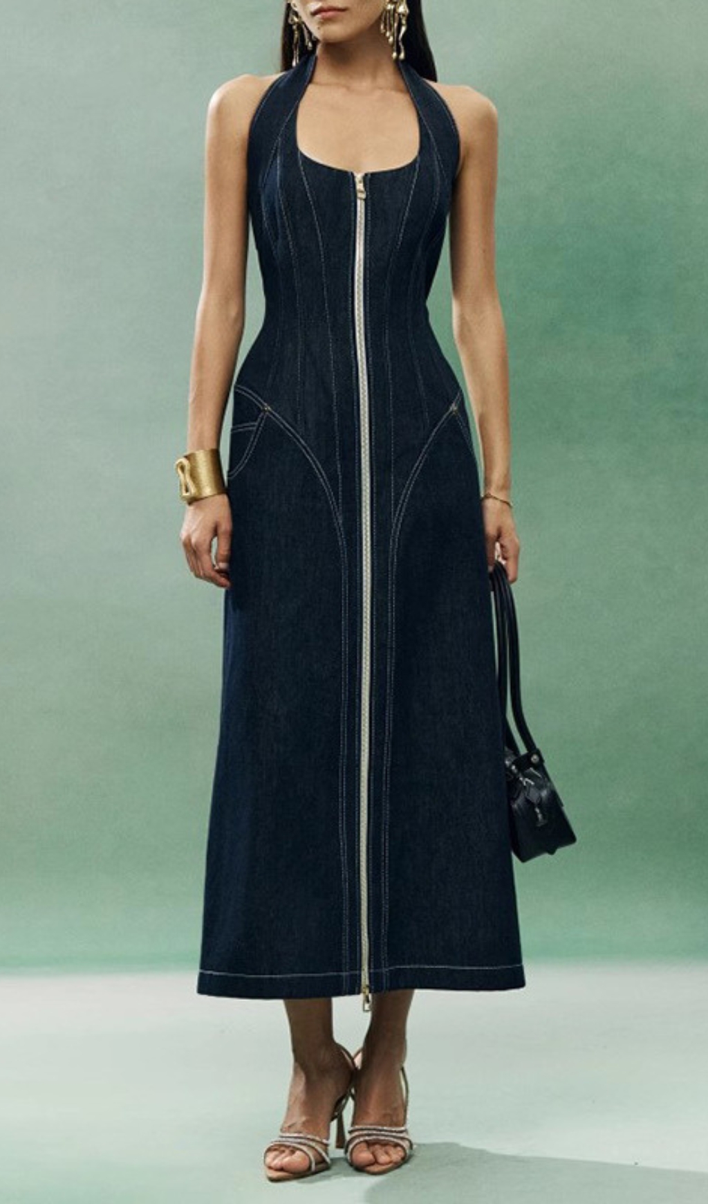 Fashionslee Women Everlee Halter Denim Midi Dress