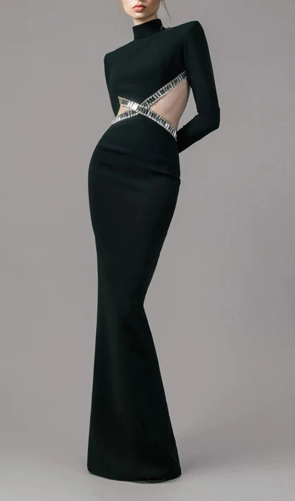 3f9ebf5a0ce71a68c456d3f0888e24bc.jpeg Fashionslee Women Annika Crepe Gown With Crystal Cutouts