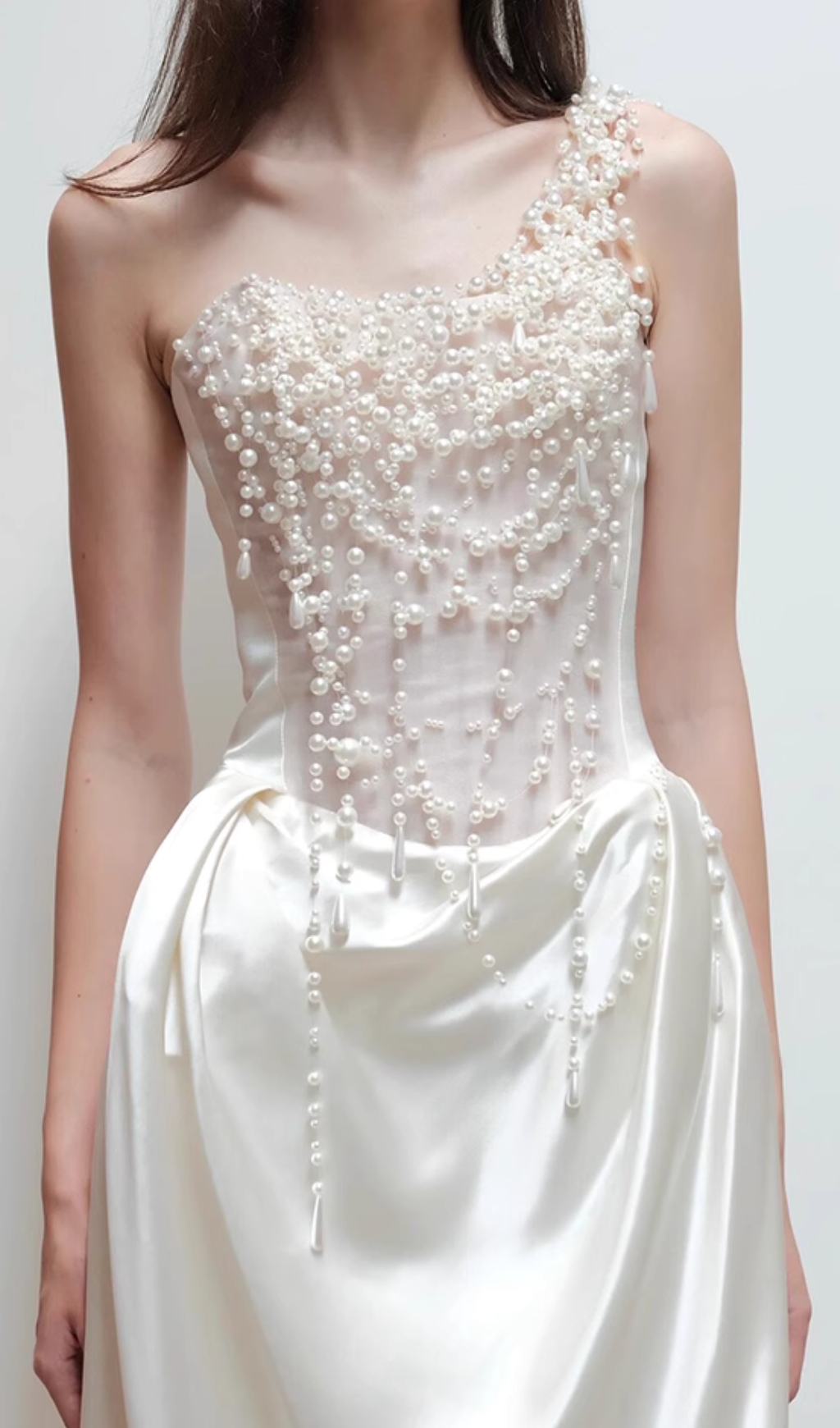 3fabcd4f3213c884349f85307ff0c959.jpg Fashionslee Women Cali White Pearl One-Shoulder Wedding Dress