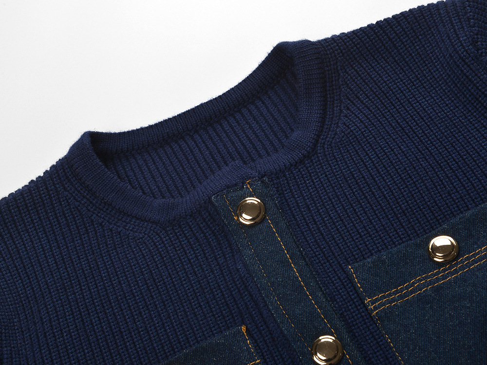 TRENDING DENIM KNIT CARDIGAN WITH VIRAL DETAIL - OWNCI
