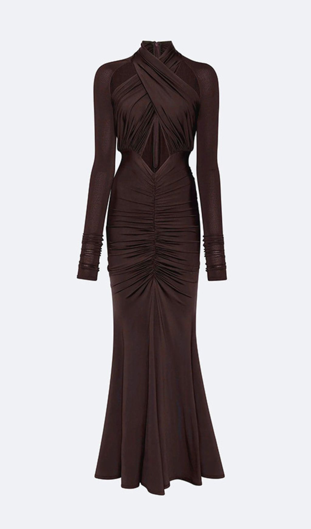 3fc4d9985f0601300eec80852d228fa2.jpg Fashionslee Women Inaya Coffee Long Sleeve Ruched Maxi Dress