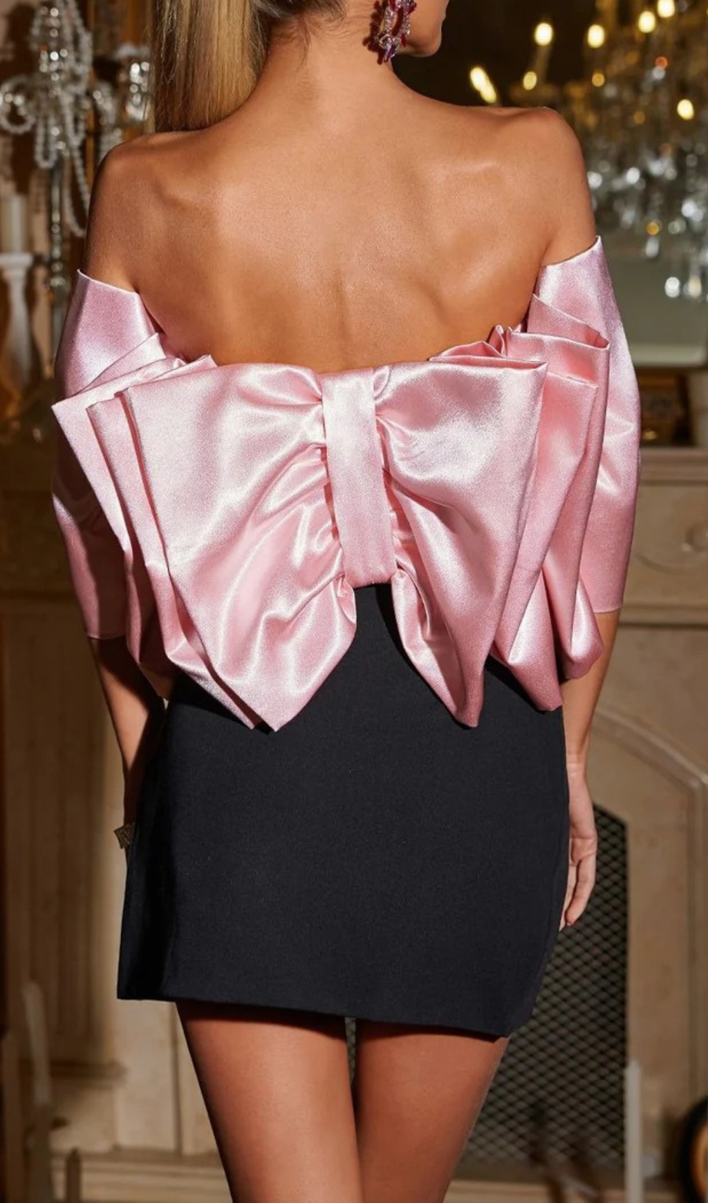 Fashionslee Women Rania Crystal Bow Satin Top