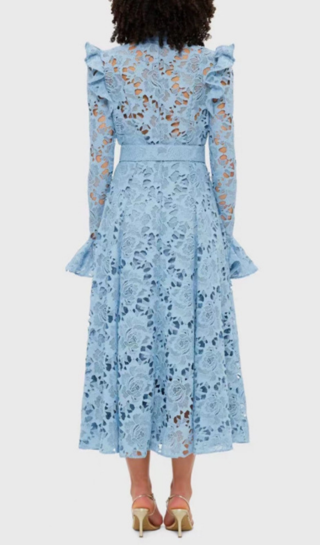 Fashionslee Women Elea Blue Embroidery Long Sleeve Midi Dress