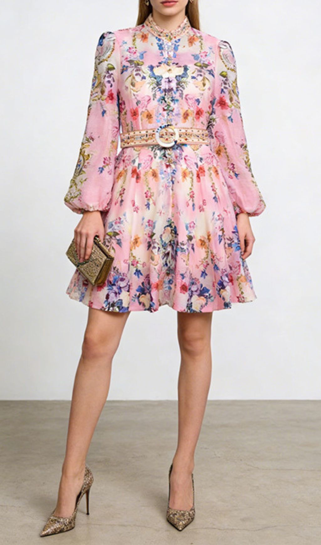 Fashionslee Women Jalila Pink Printed Long Sleeve Mini Dress