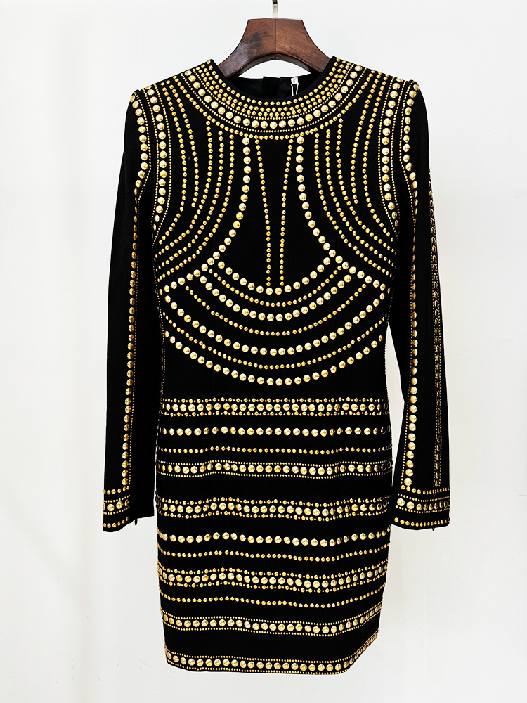 4035d15ab22db037bf74532e31882498.jpg Fashionslee Women Bran Black Gold Bead-Embroidered Mini Dress