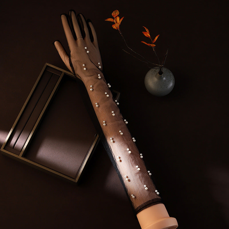 TRENDING BLACK MESH PEARL GLOVES - OWNCI