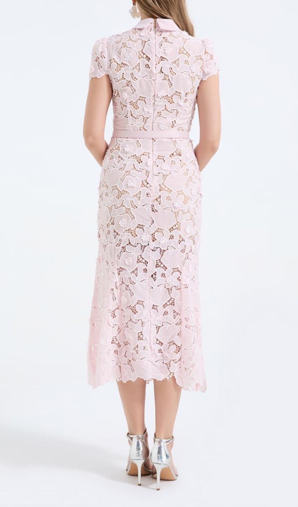 Fashionslee Women Kennita Pink Lace Midi Dress