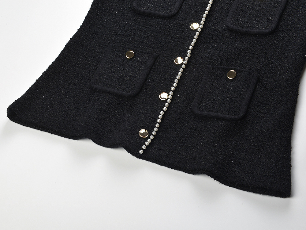 40925433b0838be360dd220e3dc30b83.jpg Fashionslee Women Black Decorative Tweed Waistcoat