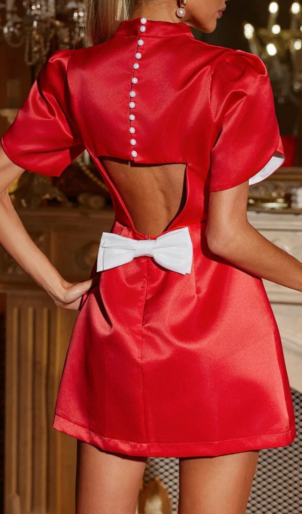 Fashionslee Women Jaetyn Bow Cutout Satin Mini Dress