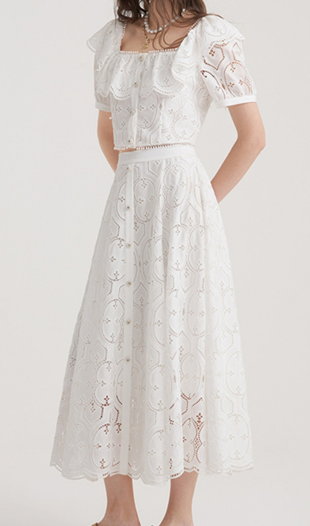 40a93967357a95b20f90a0491be9659a.jpg Fashionslee Women Einav White Embroidery Skirt Set