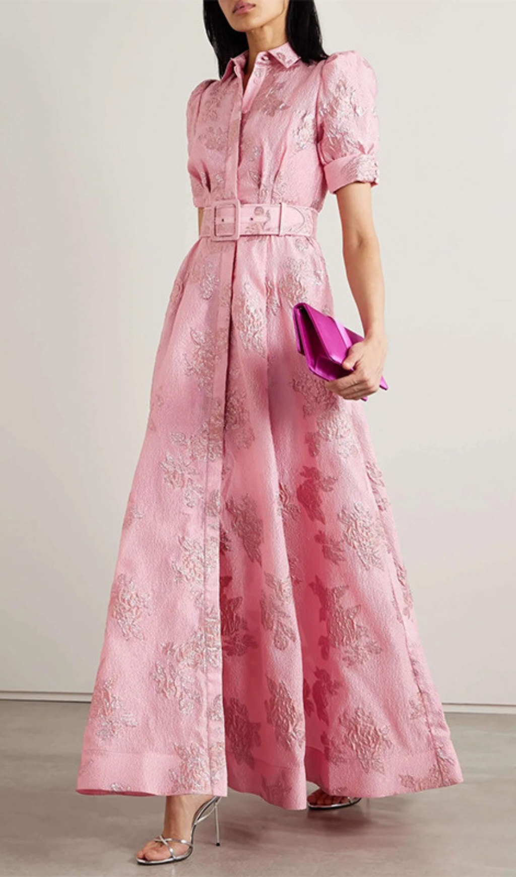 40b1a348776aa3a9f1118dc3dda68562.jpg Fashionslee Women Cenobia Pink Embossed Belt Maxi Dress