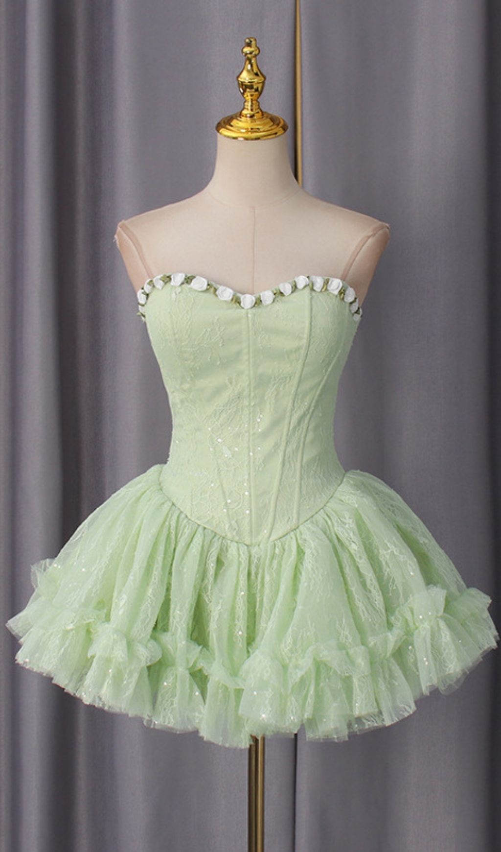 Fashionslee Women Karmina Green Strapless Lace Corset Mini Dress
