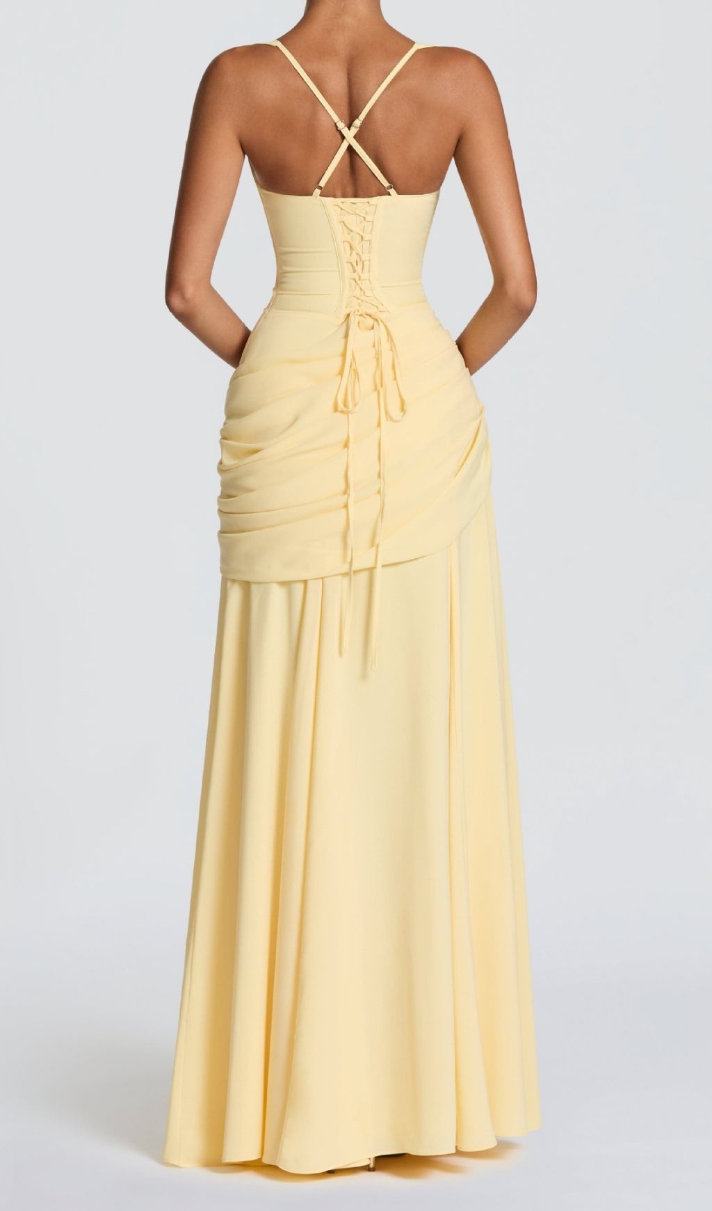 Fashionslee Women Kellie Yellow Strappy Ruched Maxi Dress